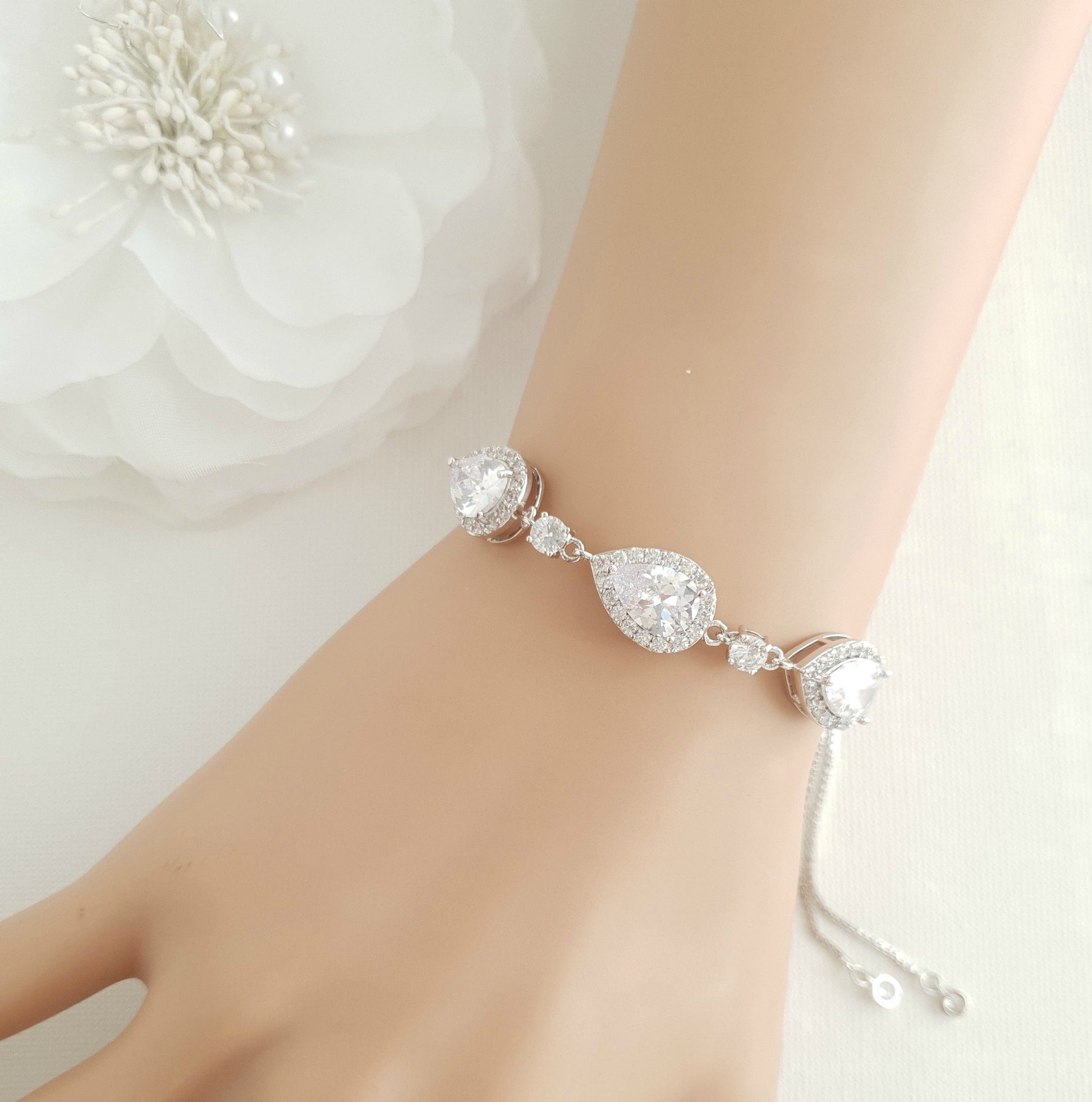 Silver Cubic Zirconia Bracelets for Bridesmaids & Brides- Emma - PoetryDesigns