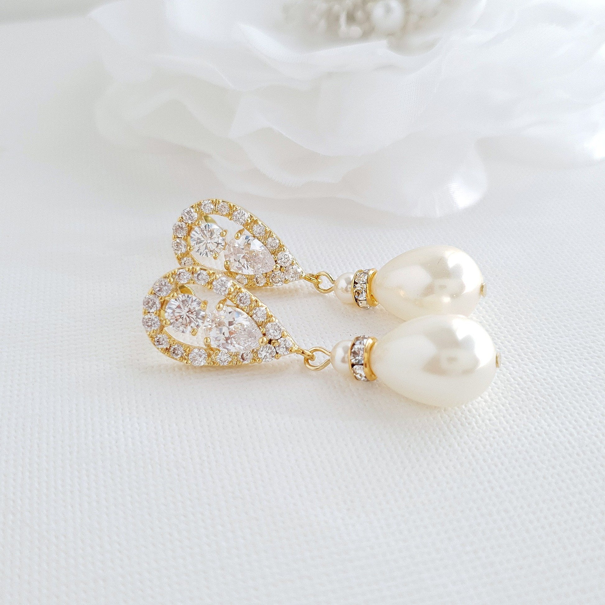Gold Pearl Earrings-Cera - PoetryDesigns