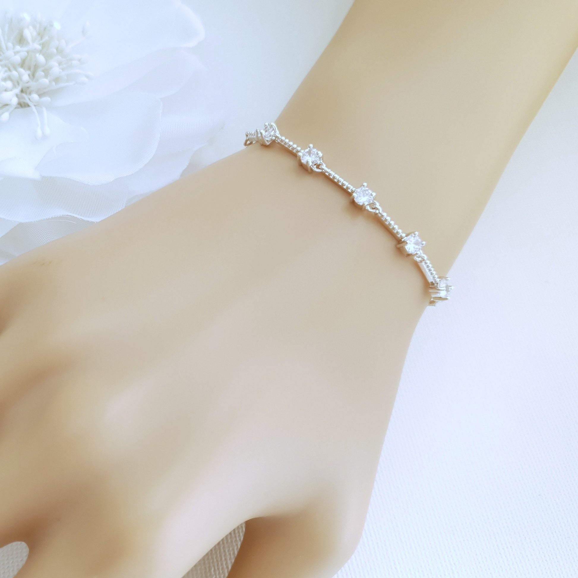 Delicate Silver Wedding Bracelets for Brides & Bridesmaids- Ginger - PoetryDesigns