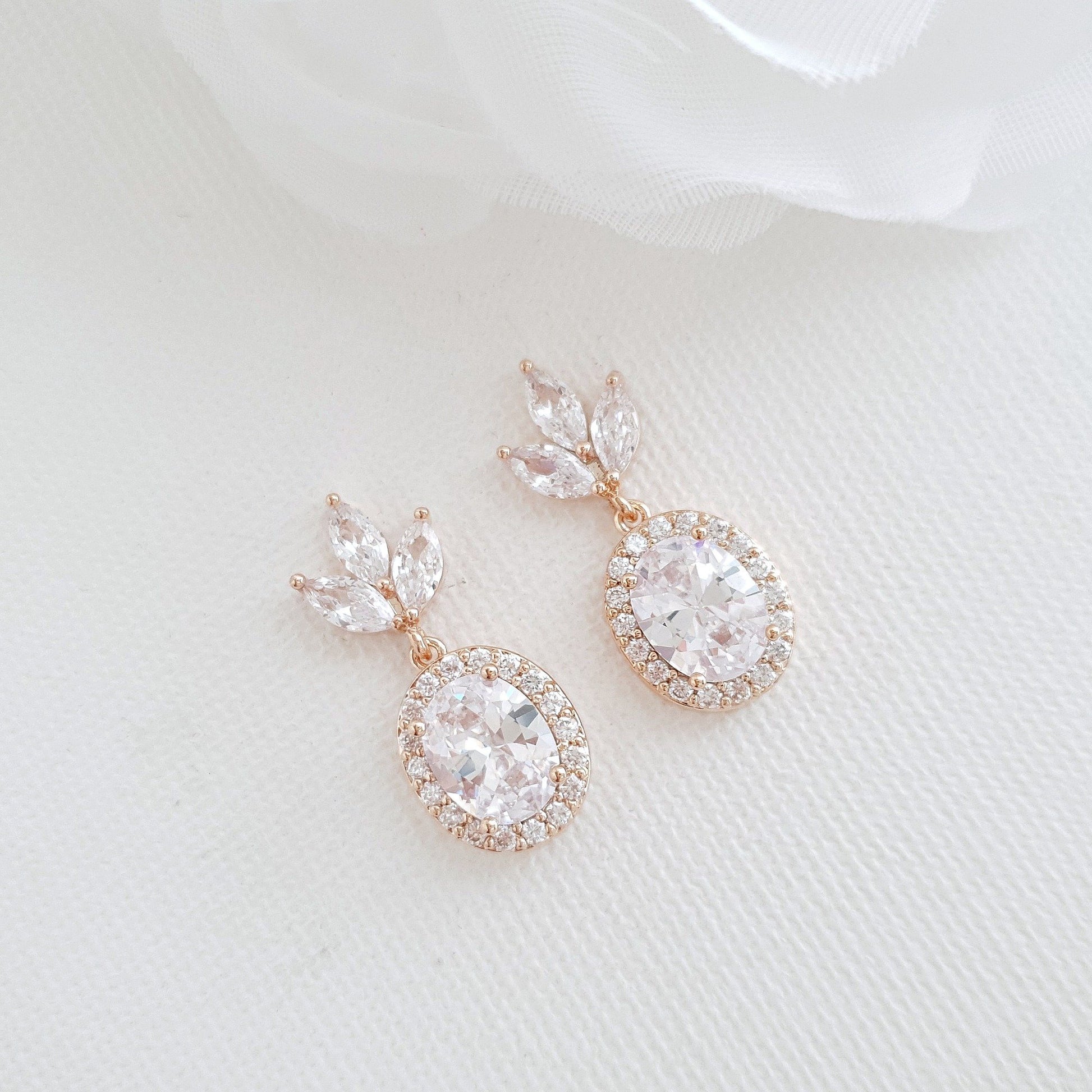 Small Wedding Earrings in Gold- Emily - PoetryDesigns