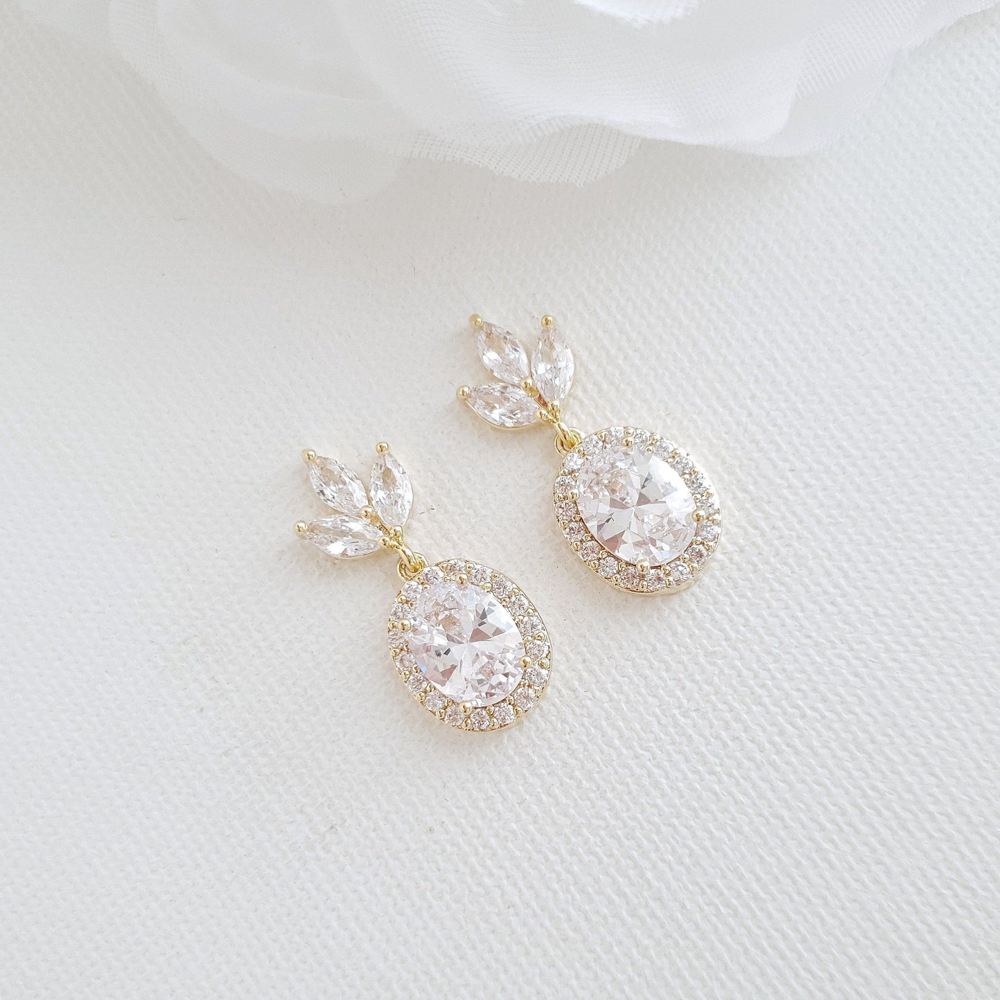 Small Bridal Earrings With Oval Crystals & Rose Gold- Emily - PoetryDesigns