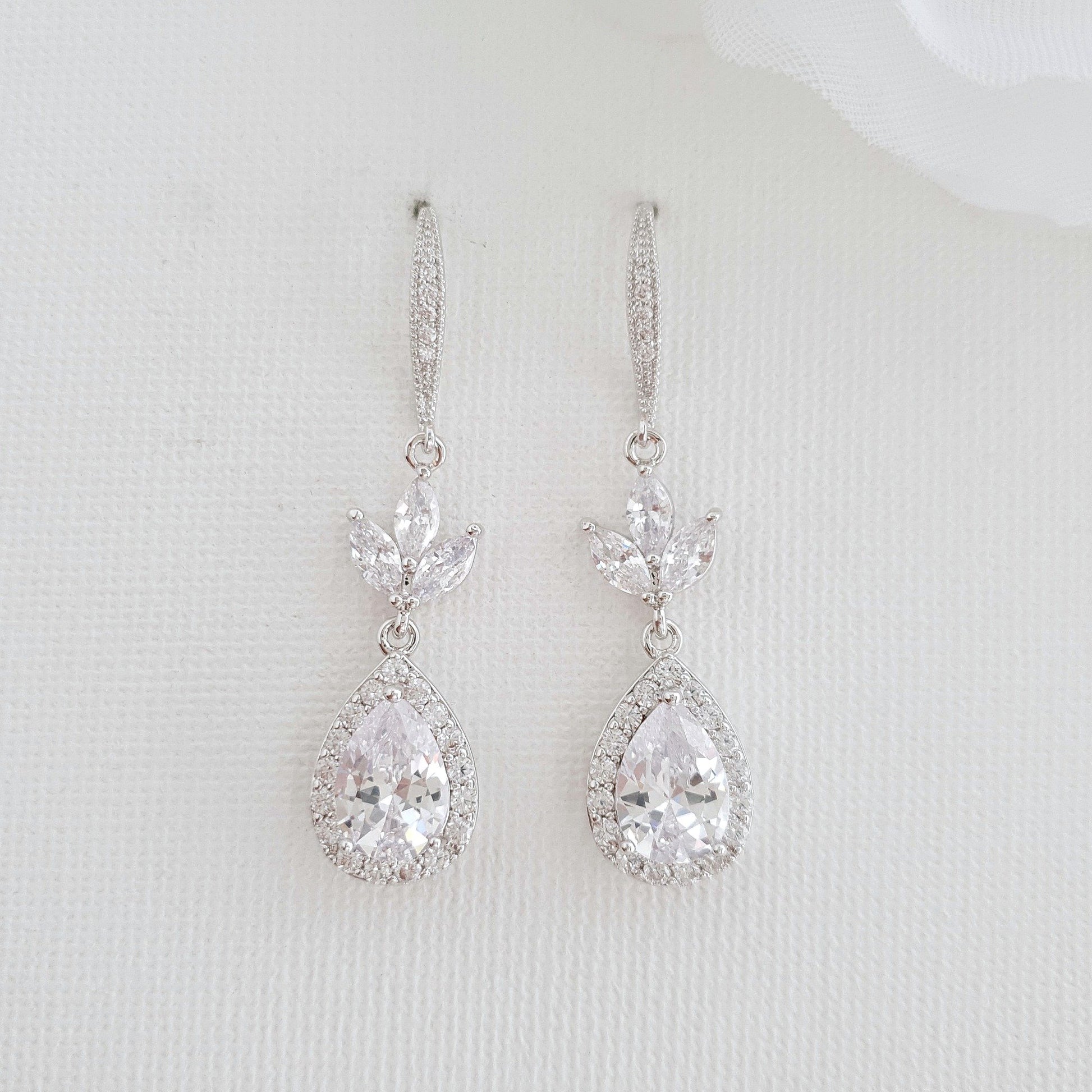 Silver Hook Earrings for Weddings & Brides With CZ Crystal Dangle