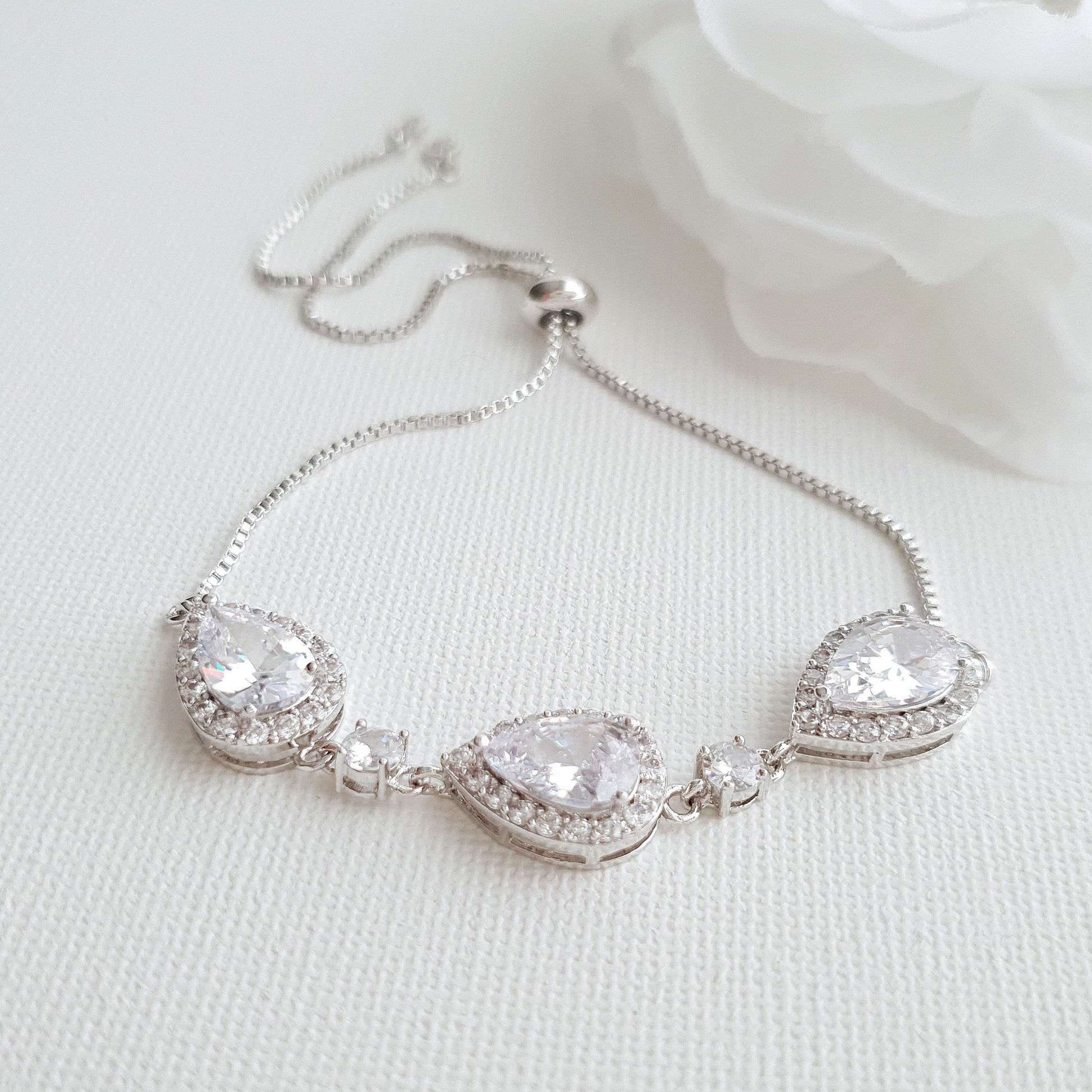 Silver Cubic Zirconia Bracelets for Bridesmaids & Brides- Emma - PoetryDesigns