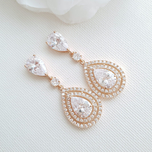 Rose Gold Wedding Earrings With Teardrops- Joni - PoetryDesigns