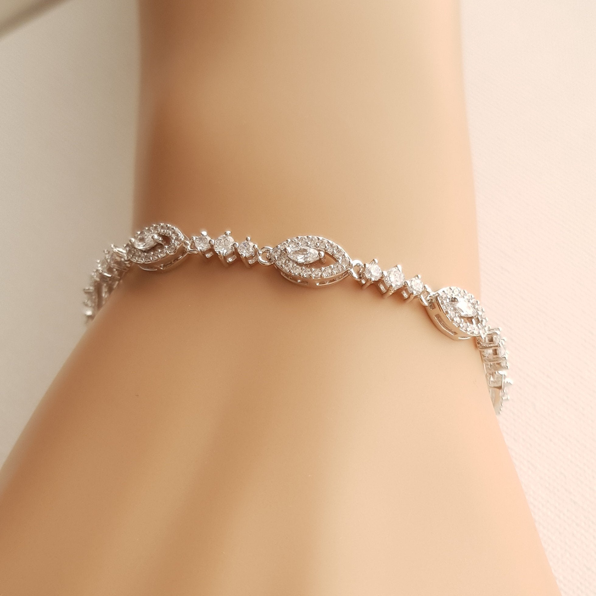 White Pearl and Rhinestone Stretch Bridal Bracelet | Wedding Bracelet | L&M  Bling - lmbling
