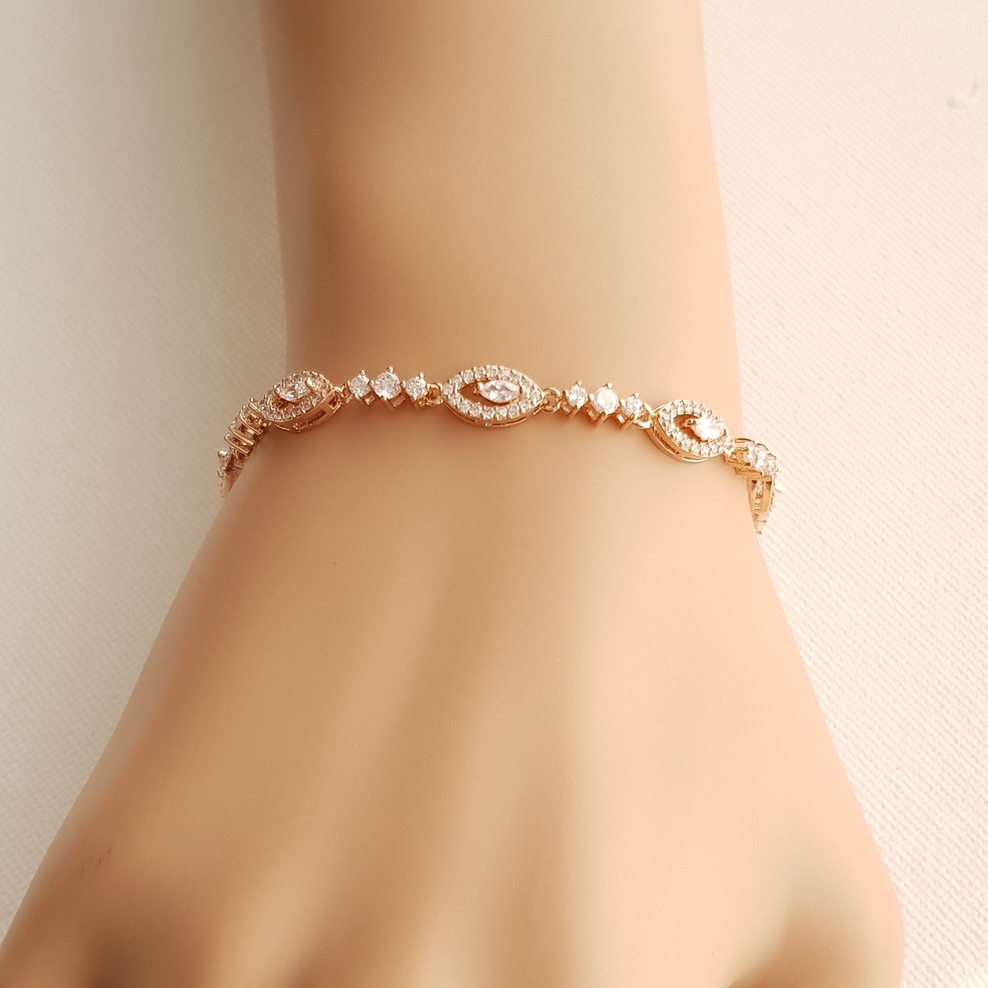Rose gold cubic zirconia adjustable slide bracelet - ASPEN - rhodium  (silver) | Bridal bracelet, Rose gold bridal, Rose gold tennis