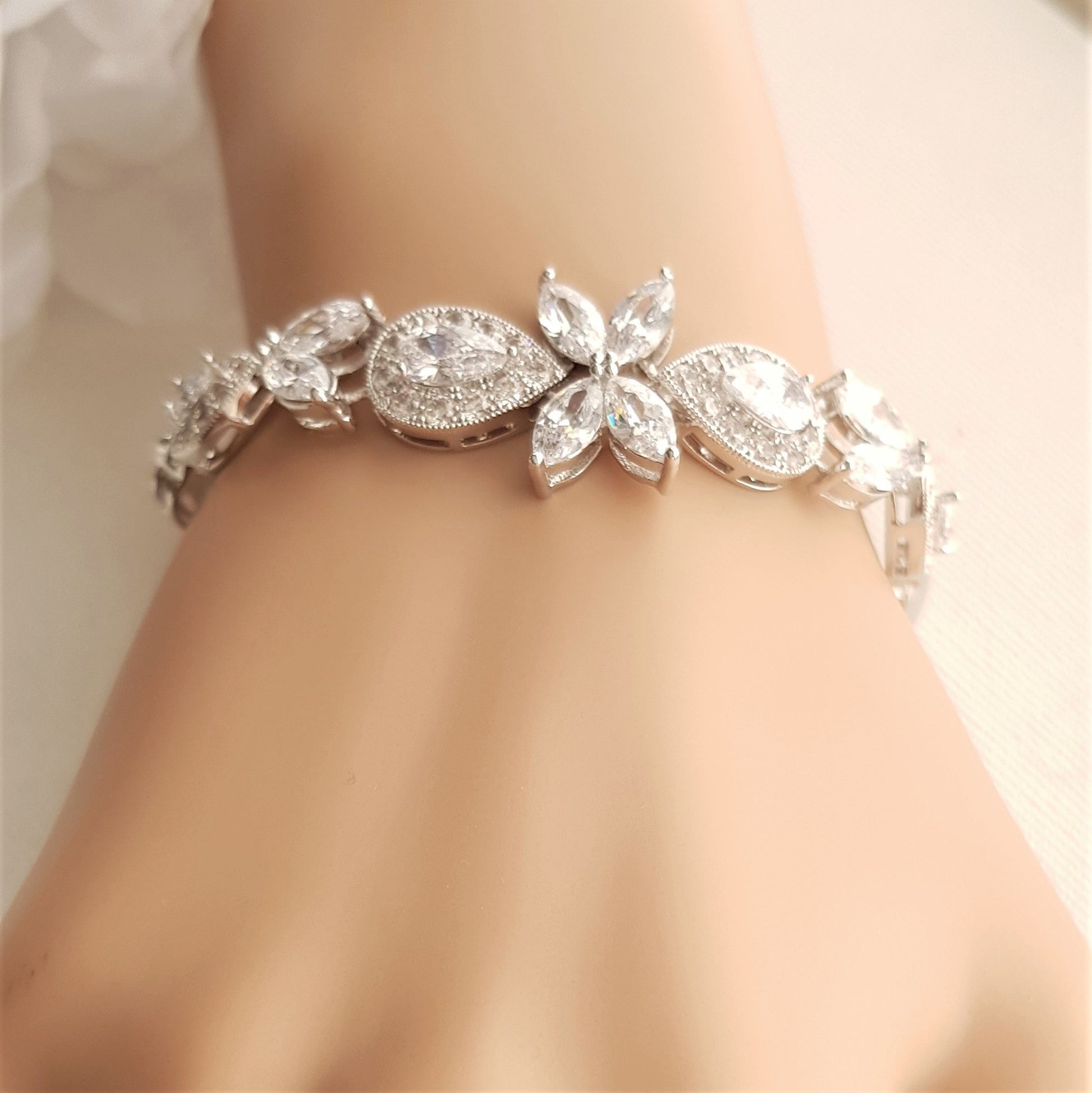 Flower & Teardrop Bridal Bracelet-Anemone - PoetryDesigns