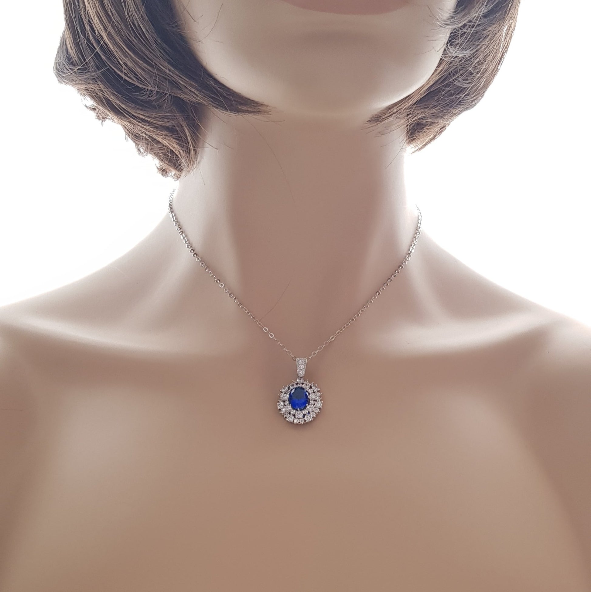 Sapphire Blue Oval Necklace Pendant- Indi - PoetryDesigns