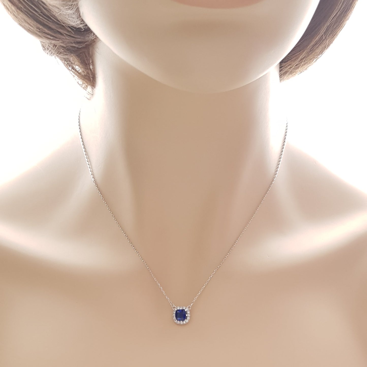 Sapphire Blue Cubic Zirconia Pendant Necklace-Azure - PoetryDesigns