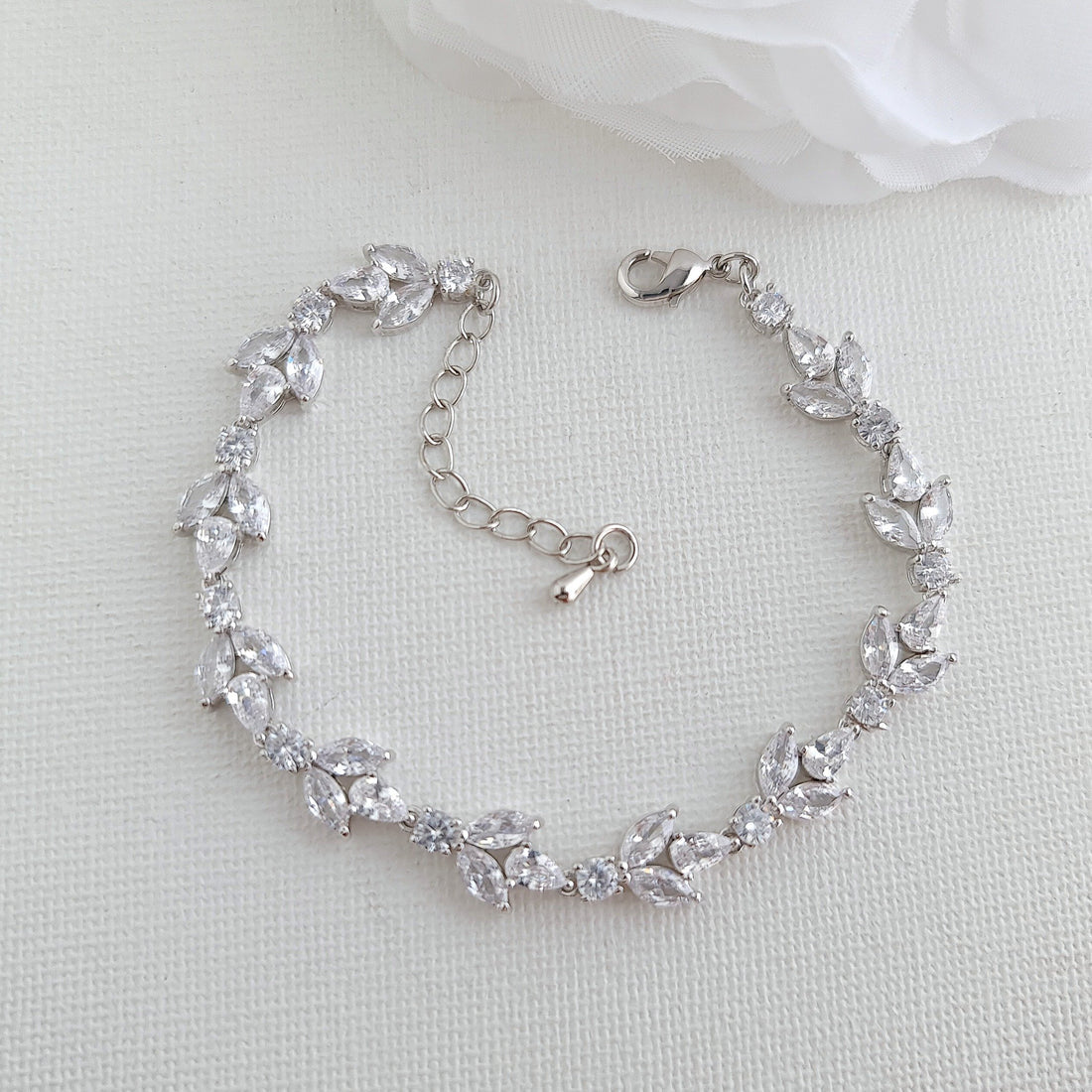 PoetryDesigns Sparkling Dainty Wedding Jewelry Set; Earrings, Necklace, Bracelet Silver / 16 Necklace / Earrings + Necklace + Bracelet