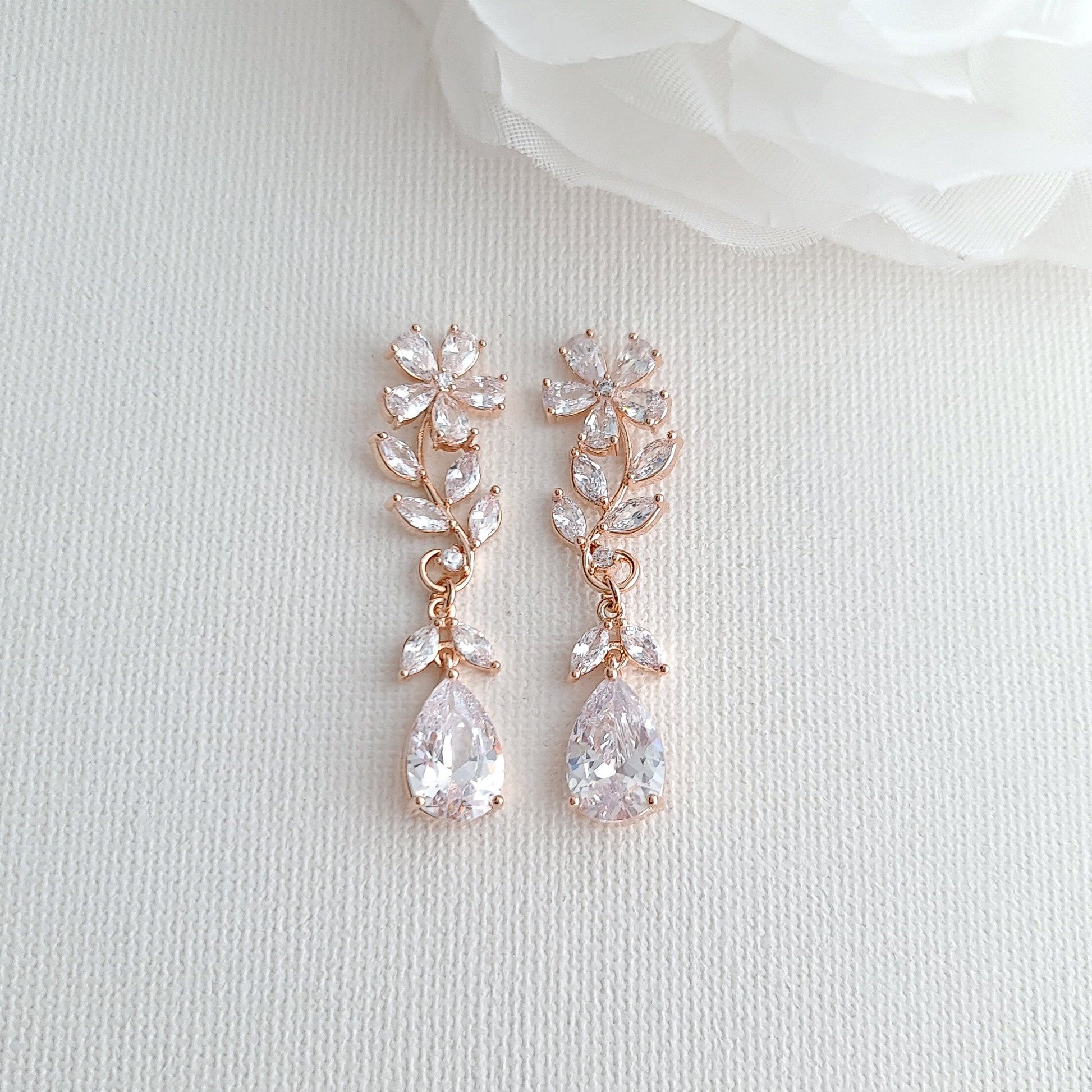 Rose Gold Flower Earrings for Weddings- Daisy - PoetryDesigns