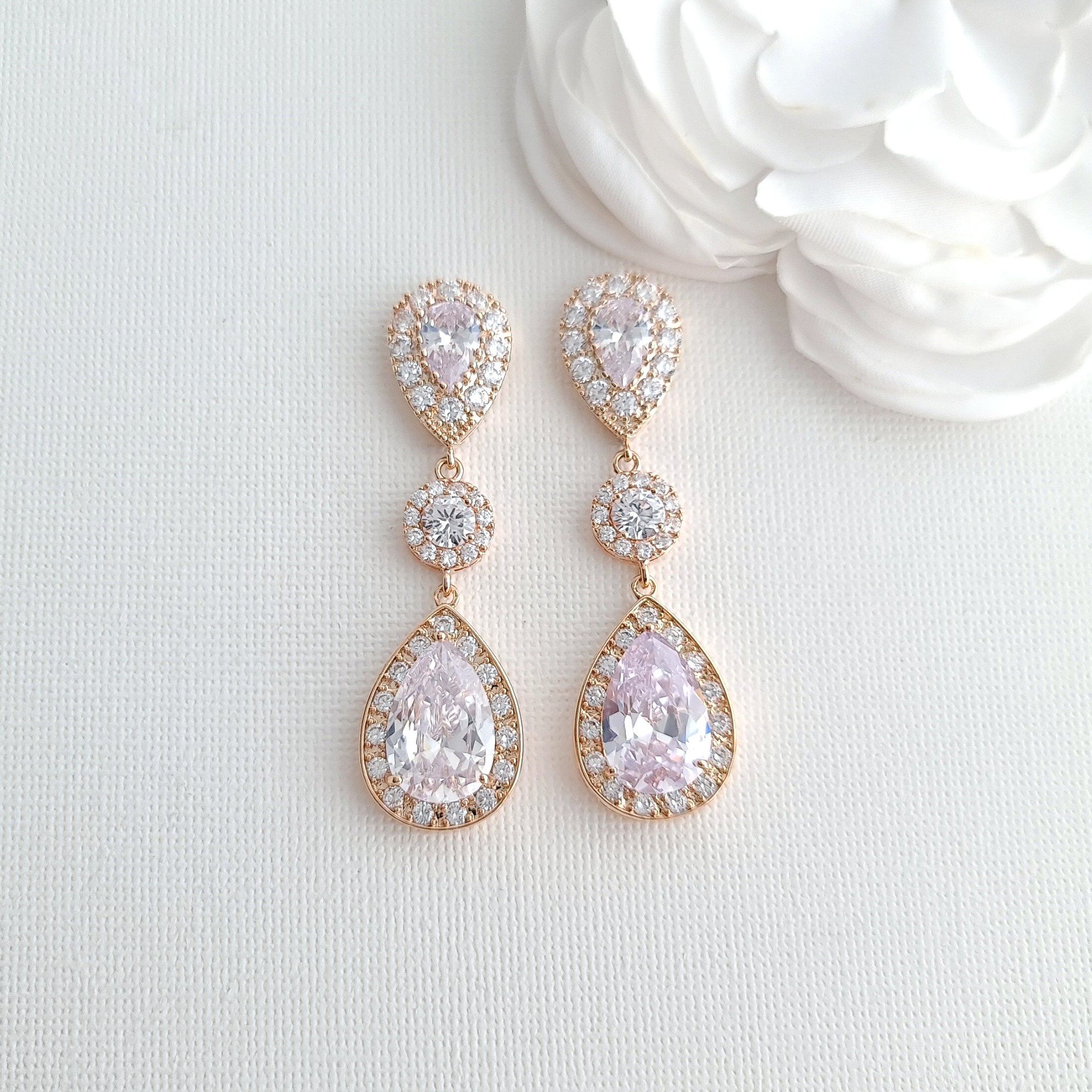 Simple Cubic Zirconia Necklace Set with Long CZ Earrings for Wedding- Penelope - PoetryDesigns