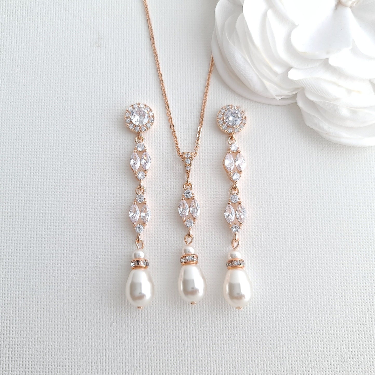 Long Clip on Earrings and Necklace Set for Weddings-Hayley - PoetryDesigns