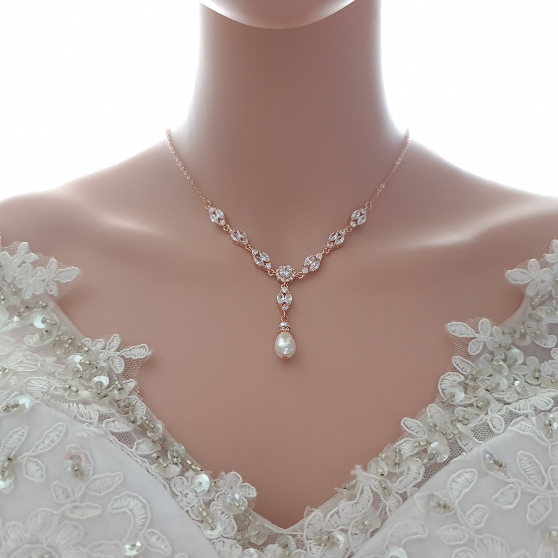 strapless wedding dress jewelry Necklace For Backless&Strapless Wedding Dress in Silver,Gold,Rose Gold – PoetryDesigns