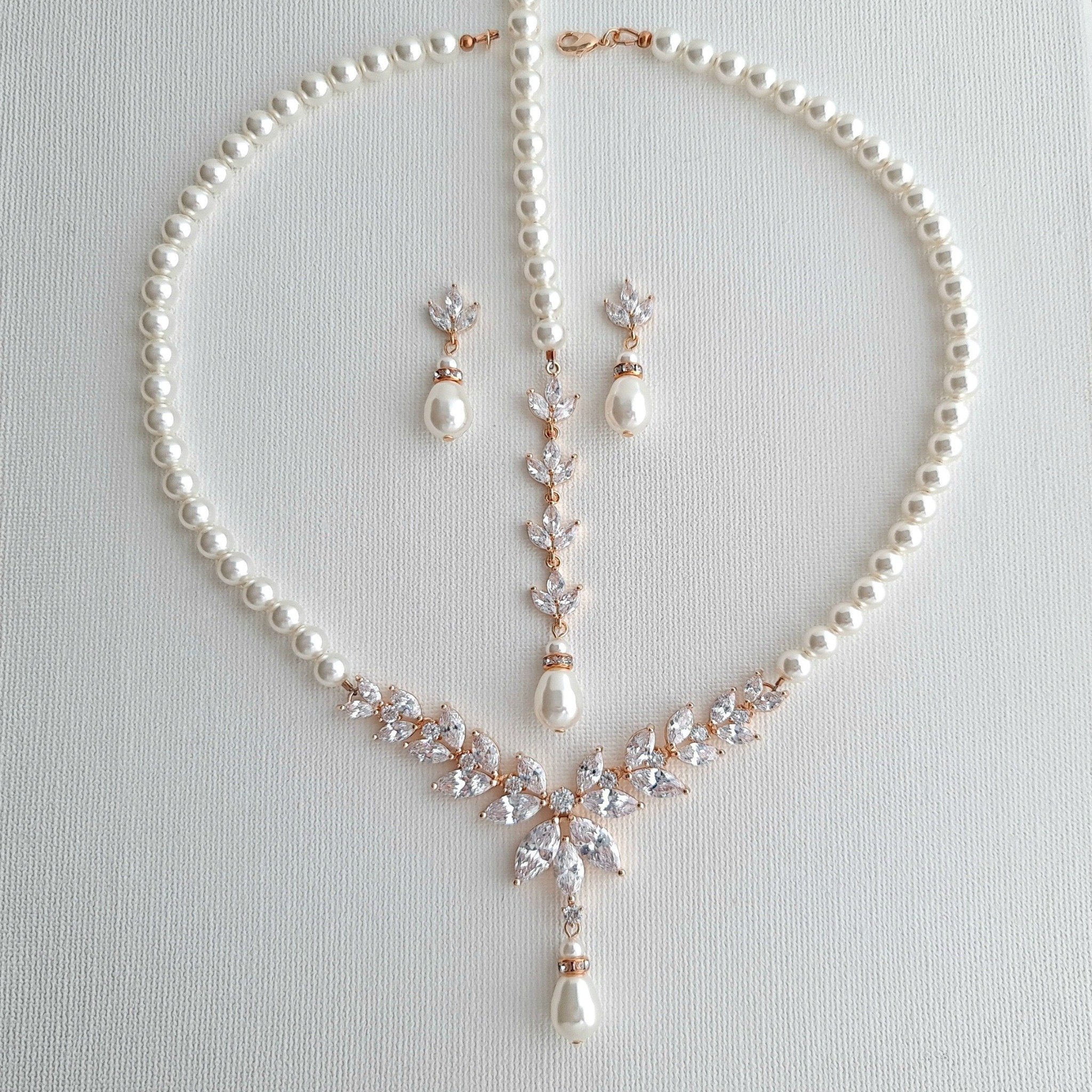 Pearl Necklace With Earrings Jewelry Set for Wedding in Rose Gold ...