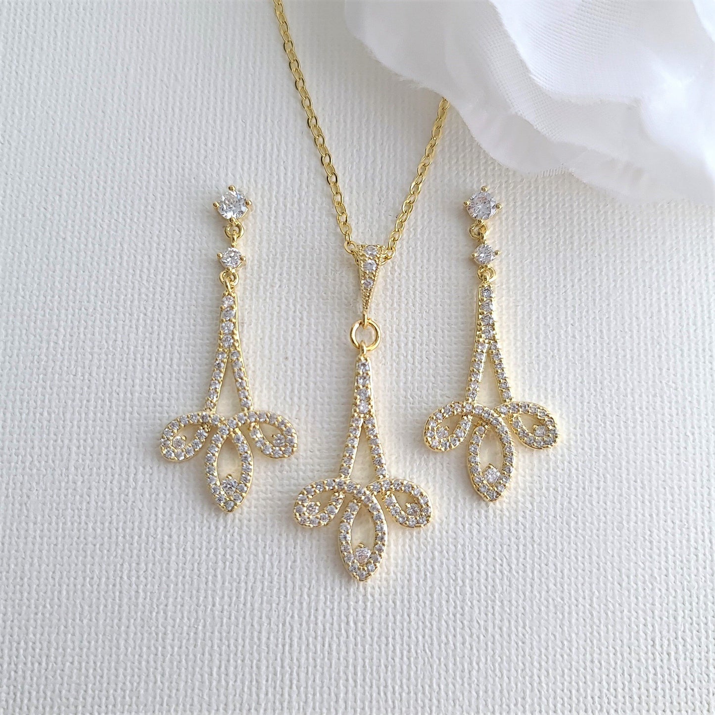 Gold Necklace Set for Wedding with Earrings-Allison - PoetryDesigns