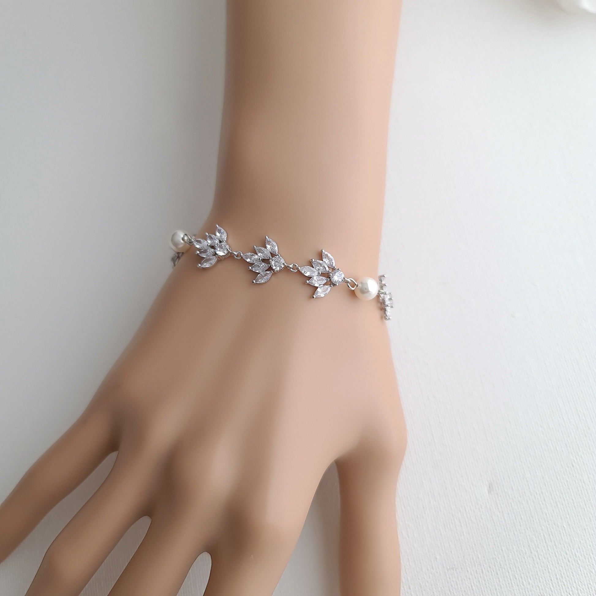 PoetryDesigns Jewelry Set for Brides in Simple Design|Earring,Necklace, Bracelet Set Earrings + Bracelet / Silver