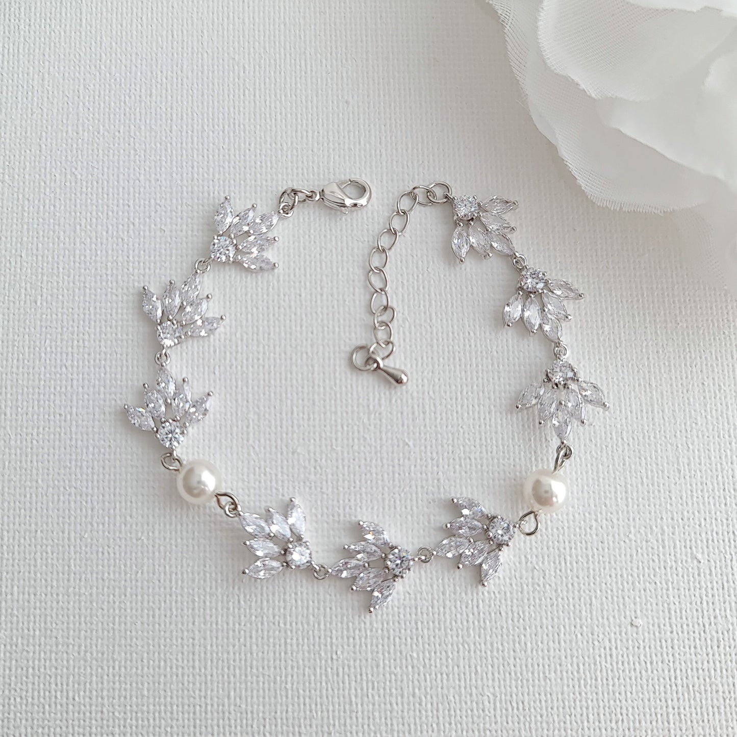 Bracelet de mariée en argent avec oxyde de zirconium et perles-Rosa