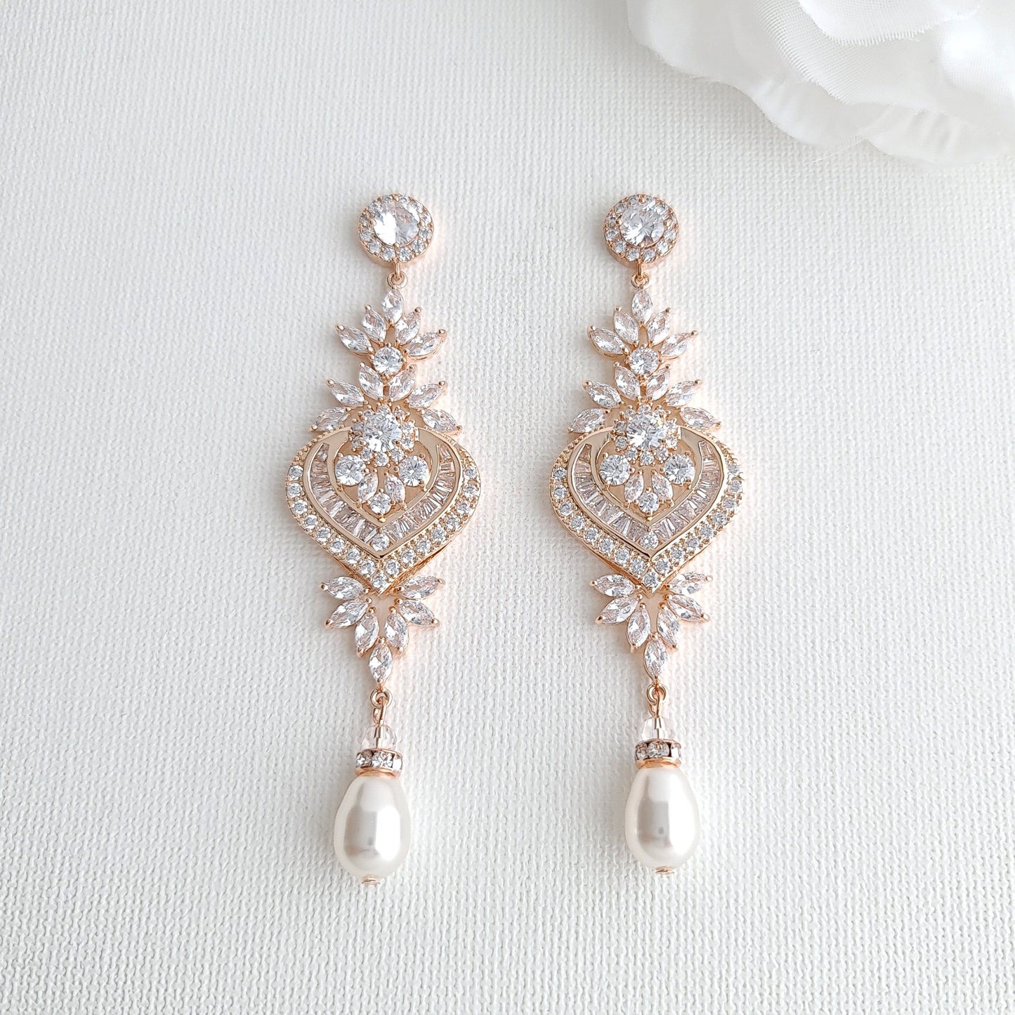 Rose Gold Wedding Earrings with the Bracelet Set - Poetry Designs