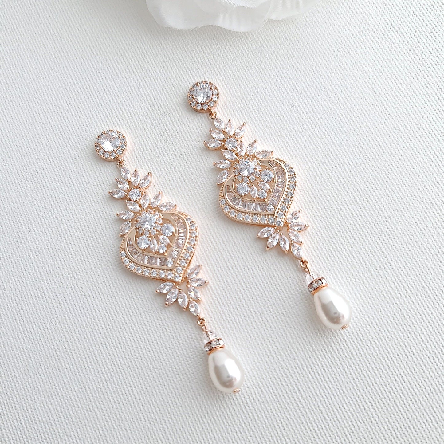 rose gold earrings with pearls- Poetry Designs