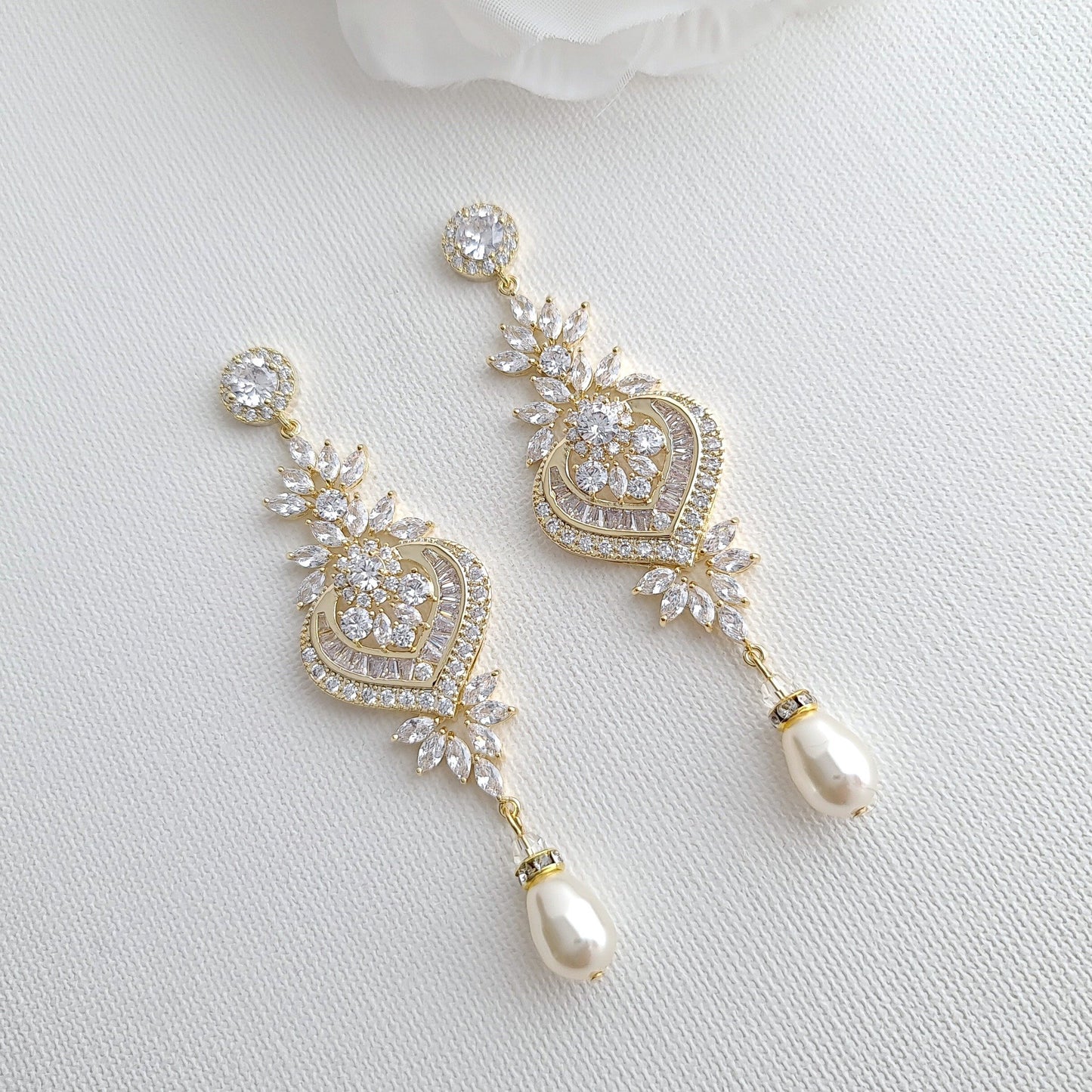 Long Chandelier Gold Bridal Earrings- Poetry Designs