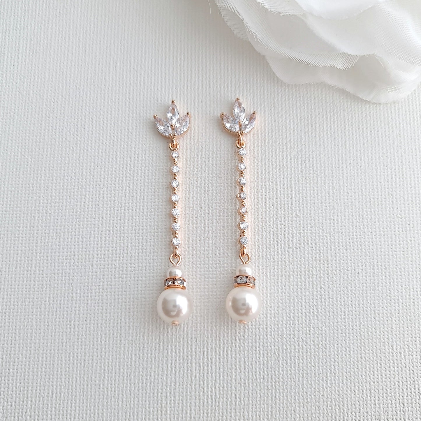 Boucles d'Oreilles Longues Perles Skinny en Or Rose-Jodi