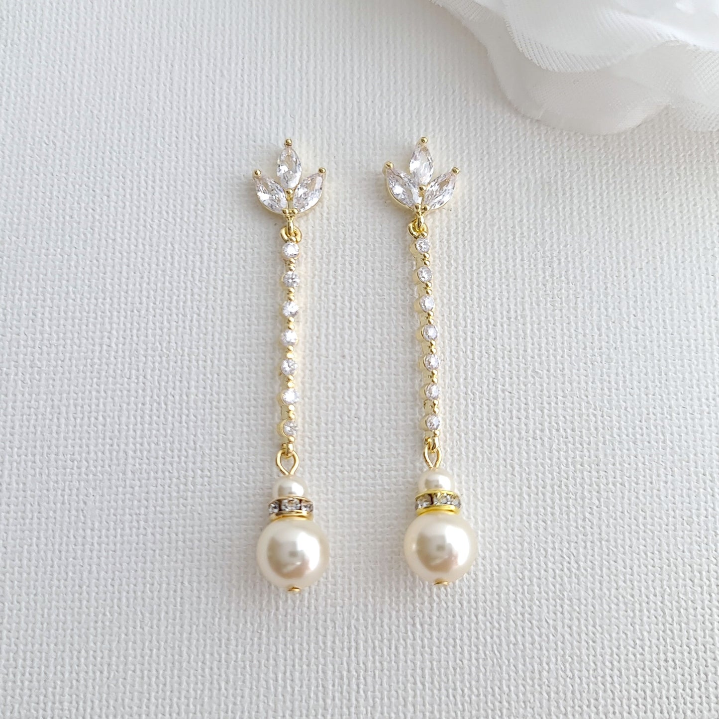 Boucles d'Oreilles Longues Perles Skinny en Or Rose-Jodi