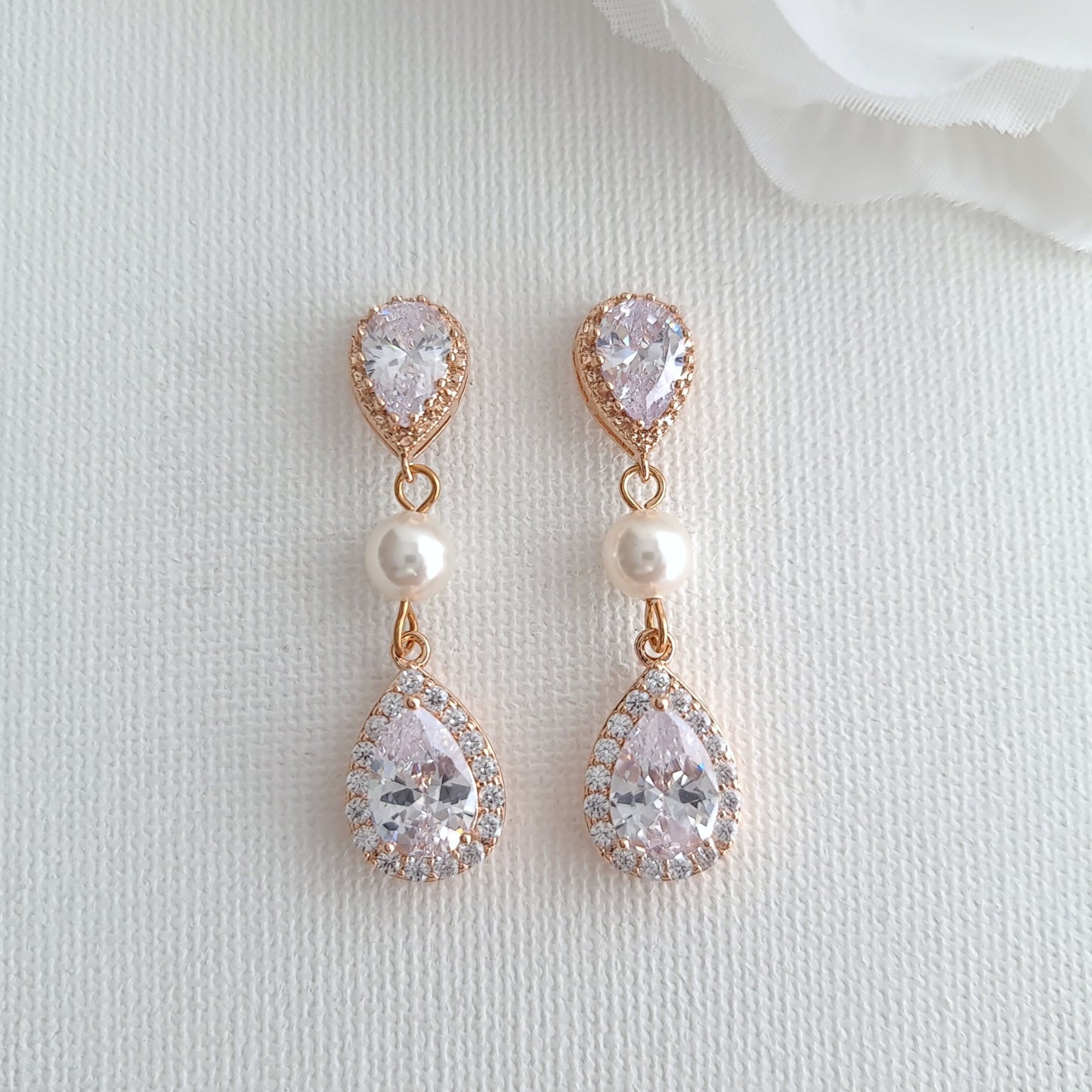 Teardrop Bridal Earrings Rose Gold- Poetry Designs