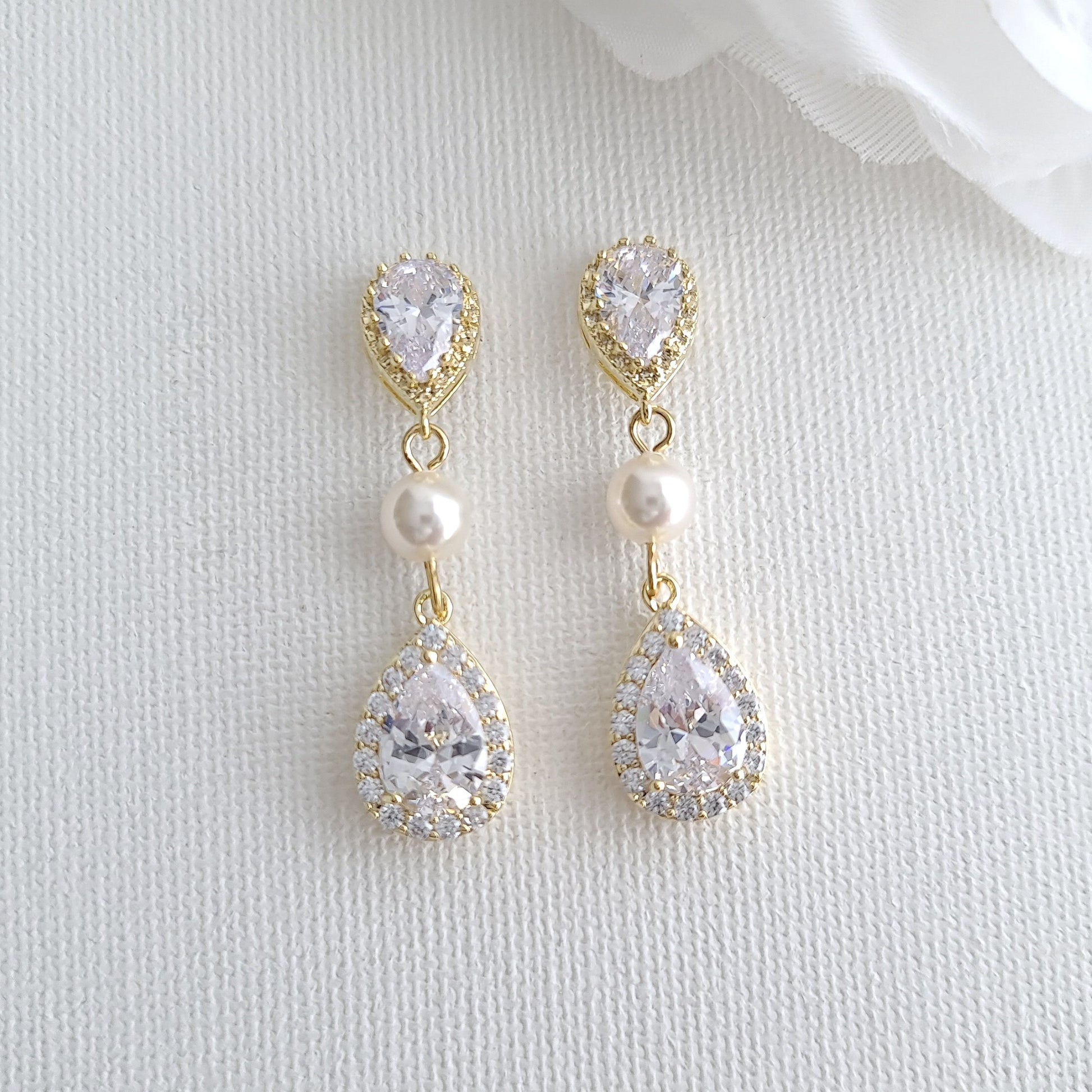 Teardrop Bridal Earrings Gold- Poetry Designs