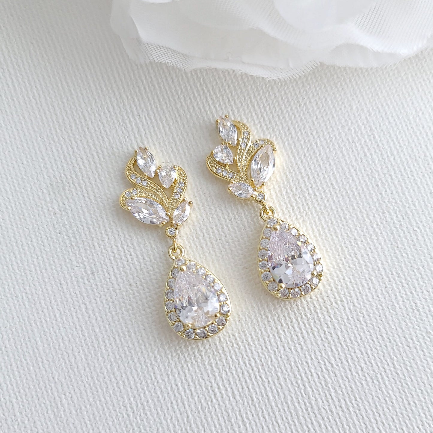 Clear Crystal Drop Earrings for Wedding Silver-Wavy