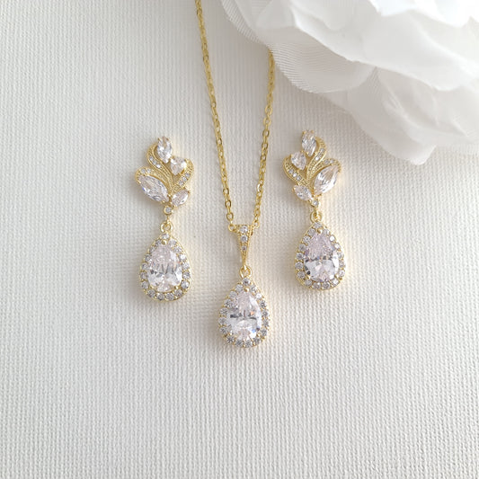 Gold Earrings and Necklace Set For Wedding-Wavy