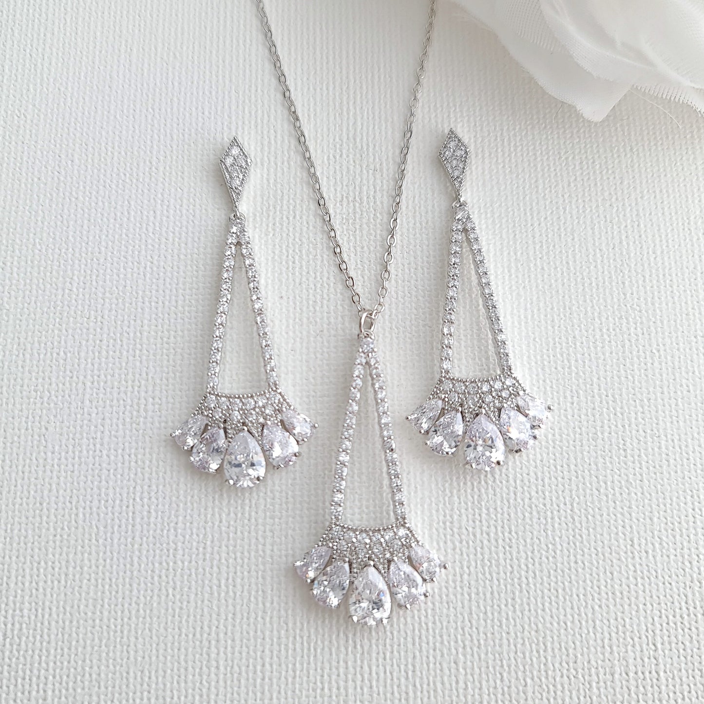Bridal & Bridesmaids Pendant Necklace Set Rose Silver- Poetry Designs