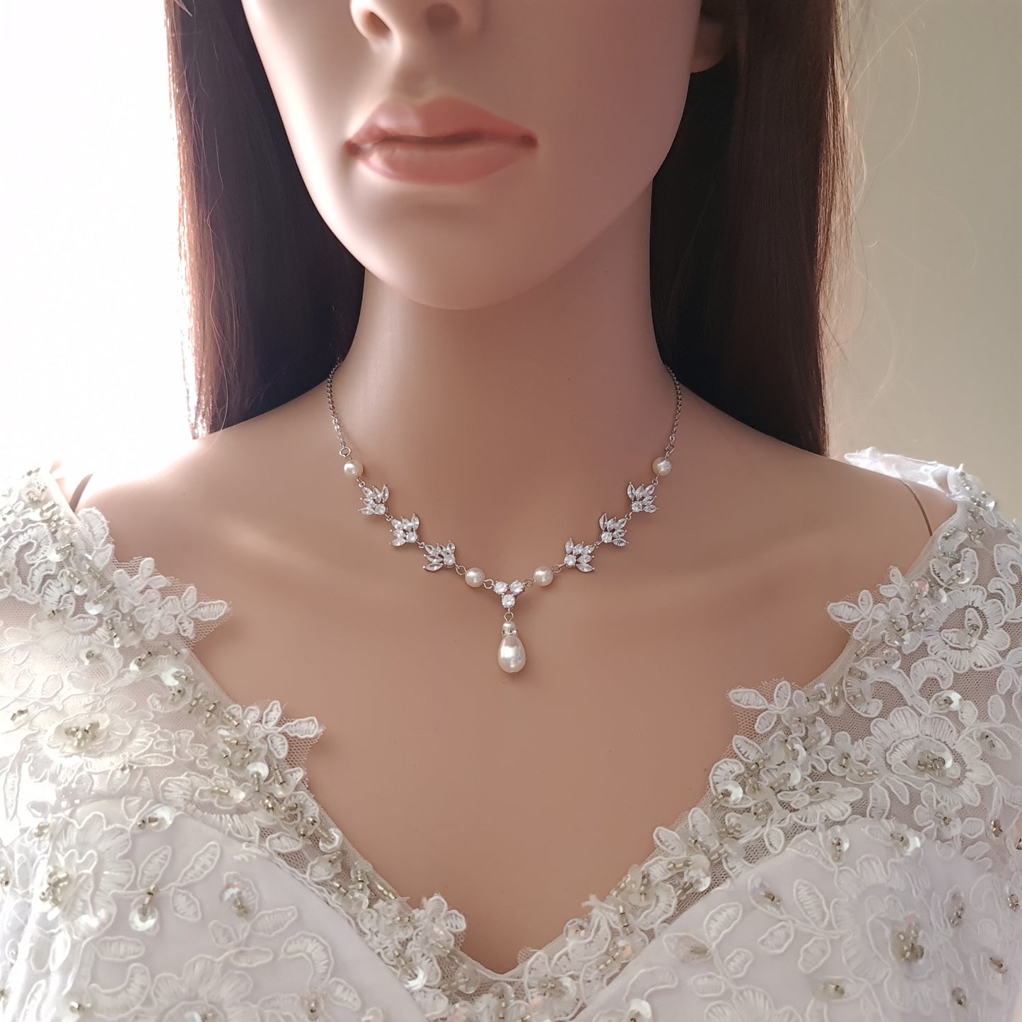 Gold Crystal Backdrop Necklace for Weddings-Rosa