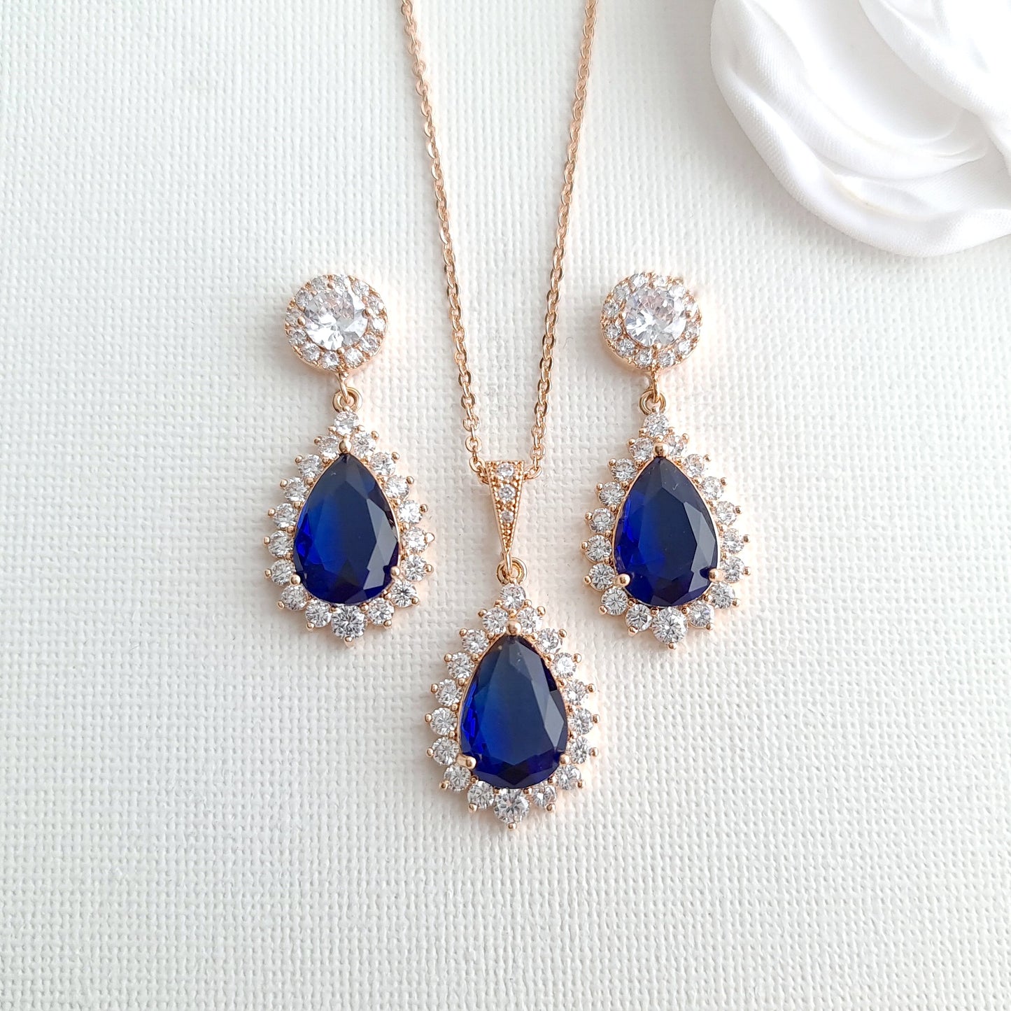 Sapphire Blue Stone Earrings Bracelet Necklace Set-Aoi