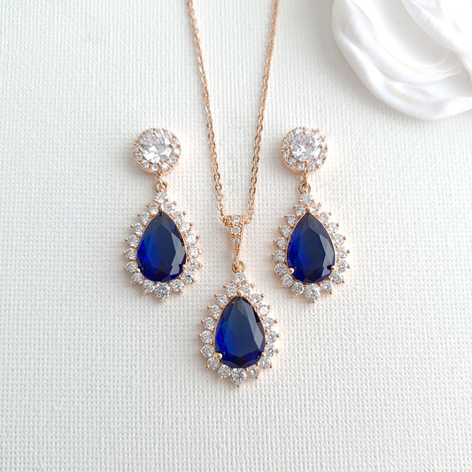Blue Wedding Jewelry Set with Rose Gold-Aoi