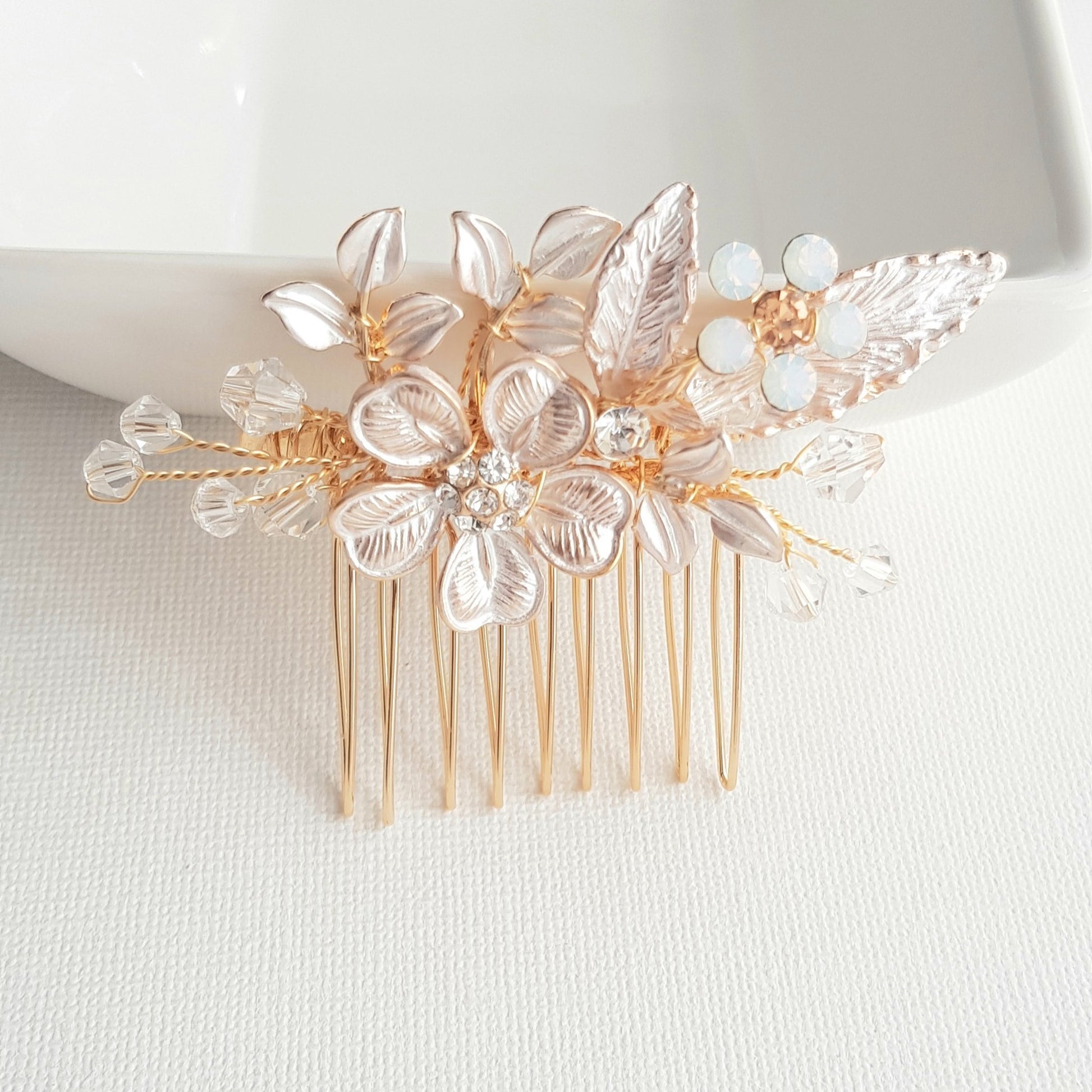 Dainty Flower & Leaf Wedding Hair Comb- Posy - PoetryDesigns