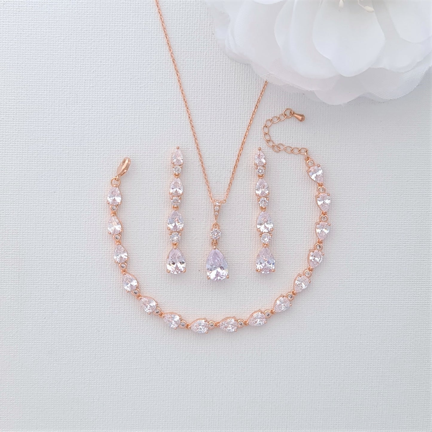 Small Teardrop Jewelry Set in Rose Gold for Wedding-Hazel