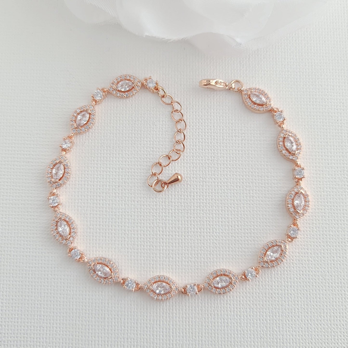 Rose Gold Plated Cubic Zirconia Bridal Bracelet-Abby