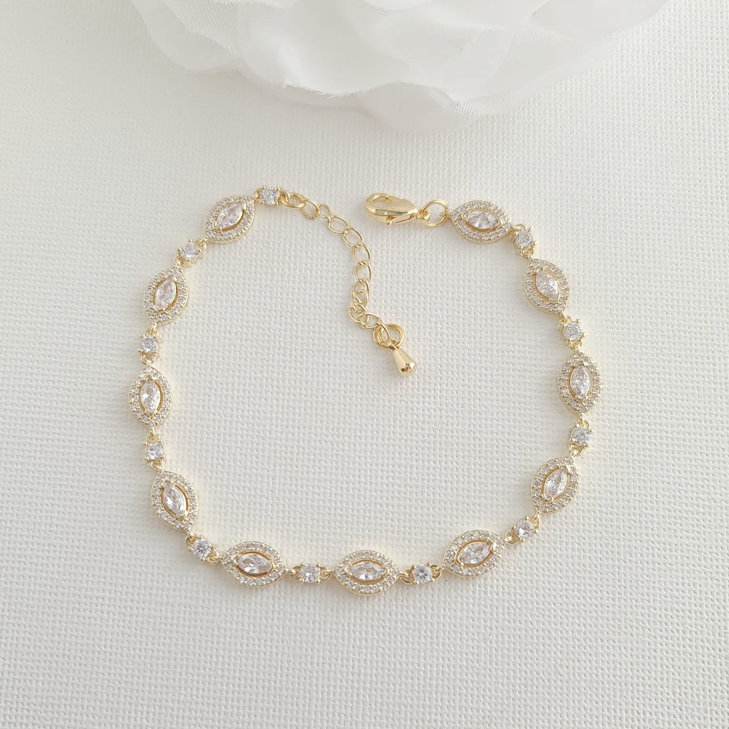 Rose Gold Plated Cubic Zirconia Bridal Bracelet-Abby