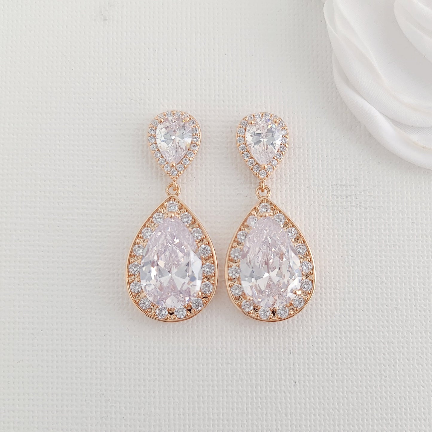 Rose Gold Bridal Earrings-Evelyn