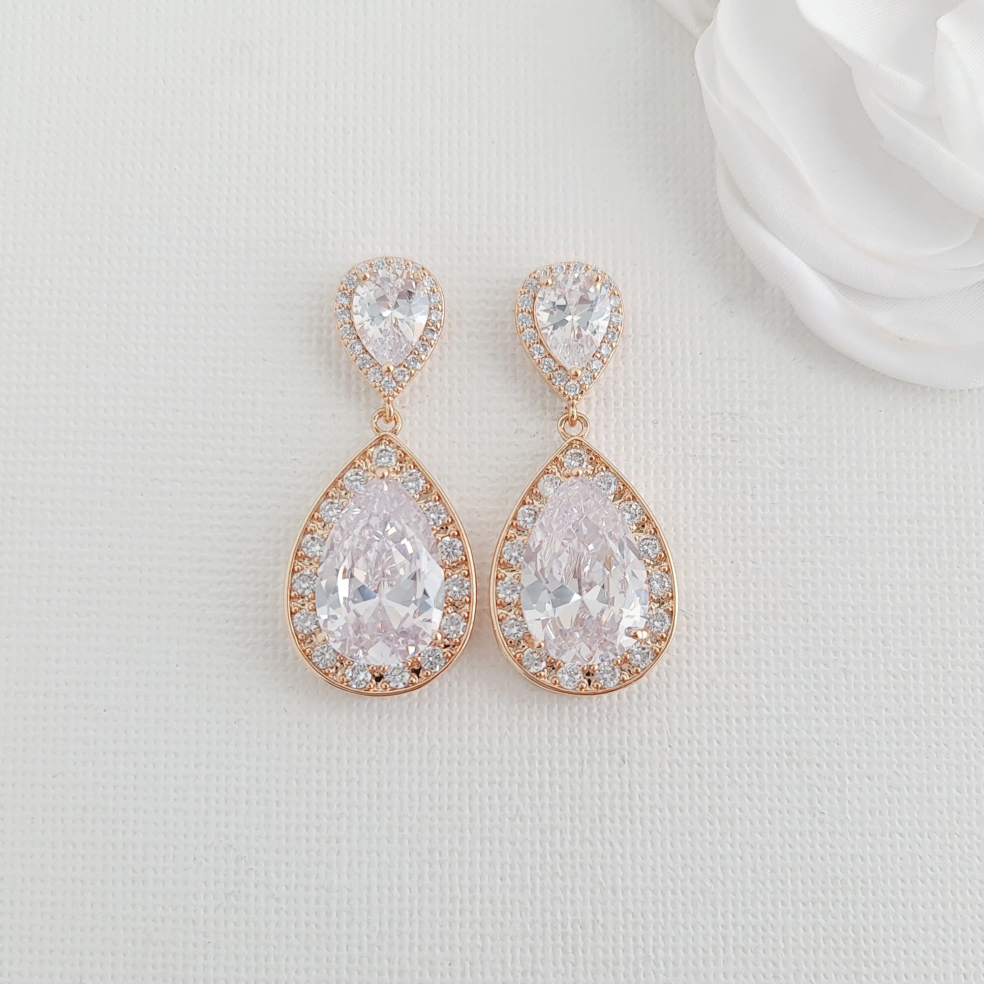 Buy SWEETV Teardrop Rose Gold Bridal Earrings for Wedding, Prom - Elegant  Cubic Zirconia Stud Earrings for Women, Brides, Bridesmaids Online at  desertcartINDIA