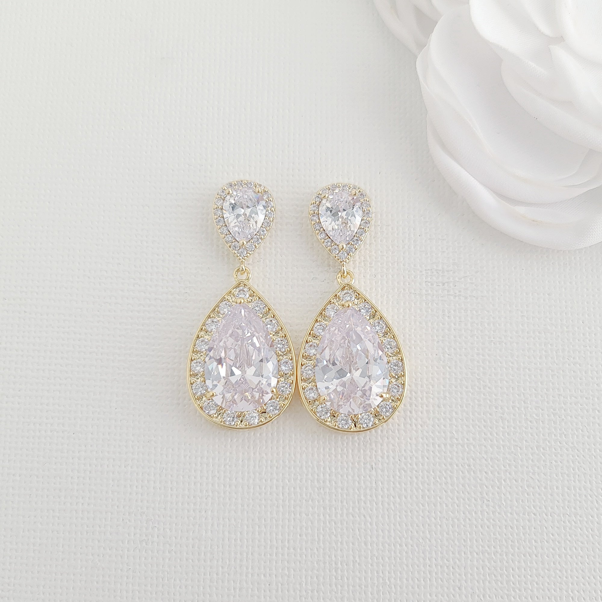 Gold Crystal Teardrop Earrings | Bridal Bridesmaid Jewelry Gift Set - Glitz  And Love