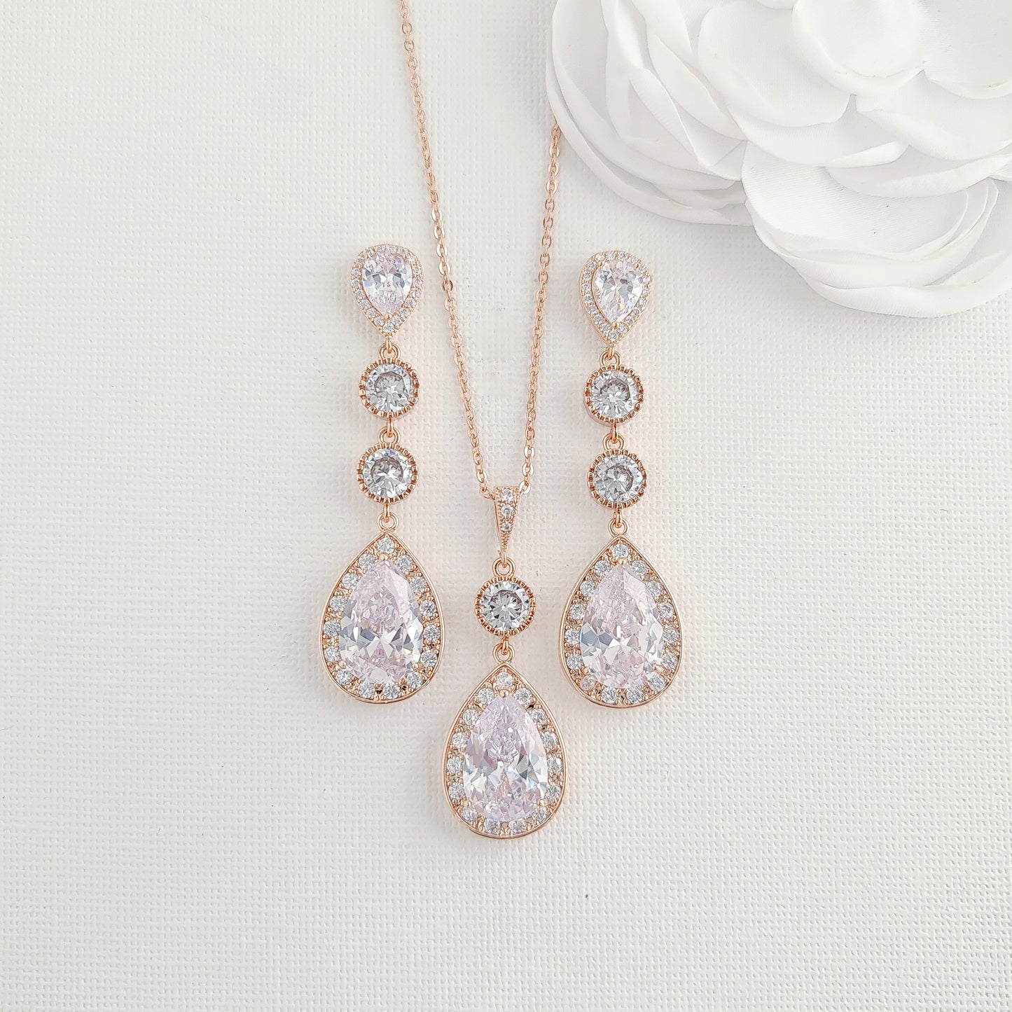 Wedding Necklace Set with Long Earrings-Evana