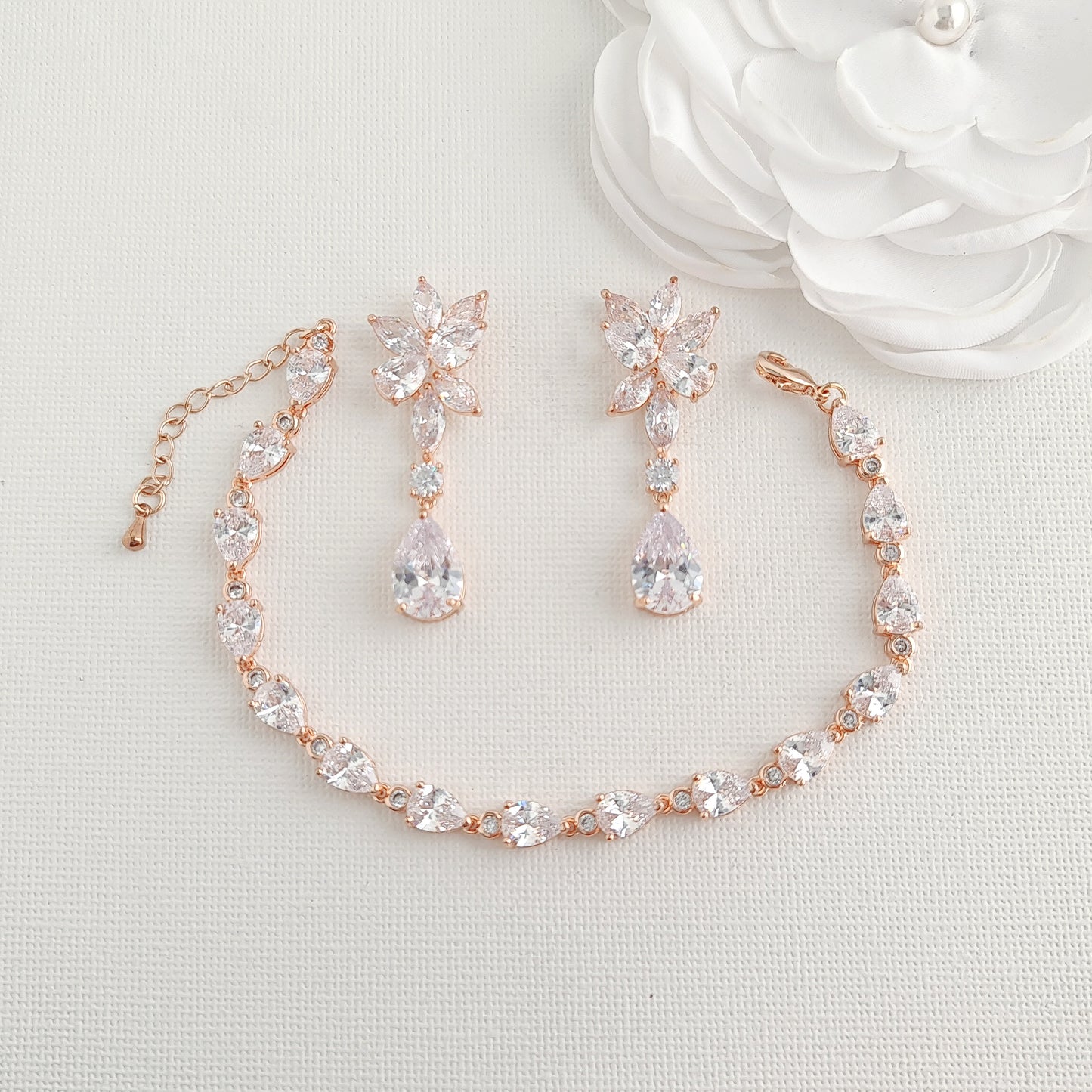 Rose Gold Earrings and Bracelet Set-Ivy