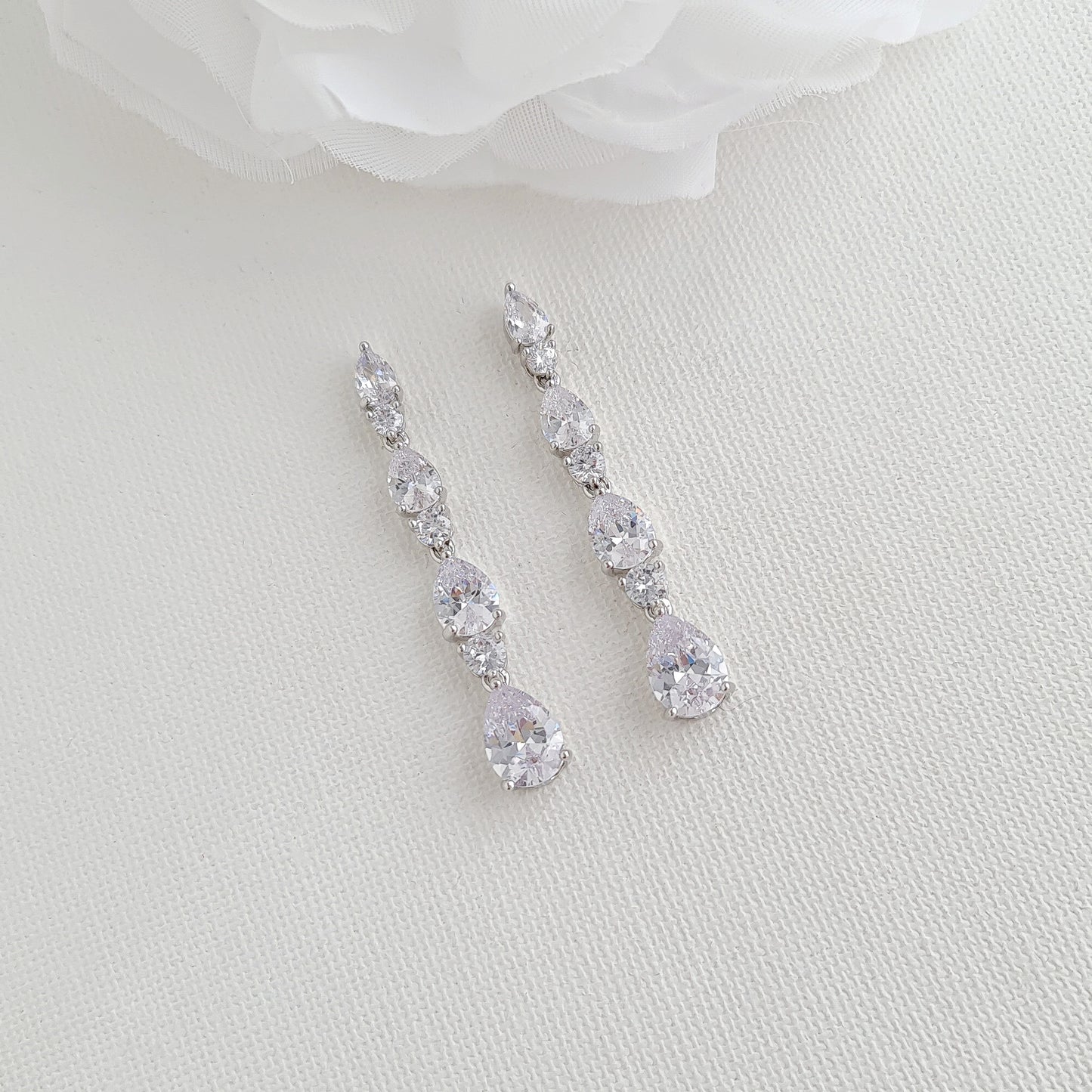 Bridal Drop Earrings in Rose Gold with Small CZ Teardrops-Hazel