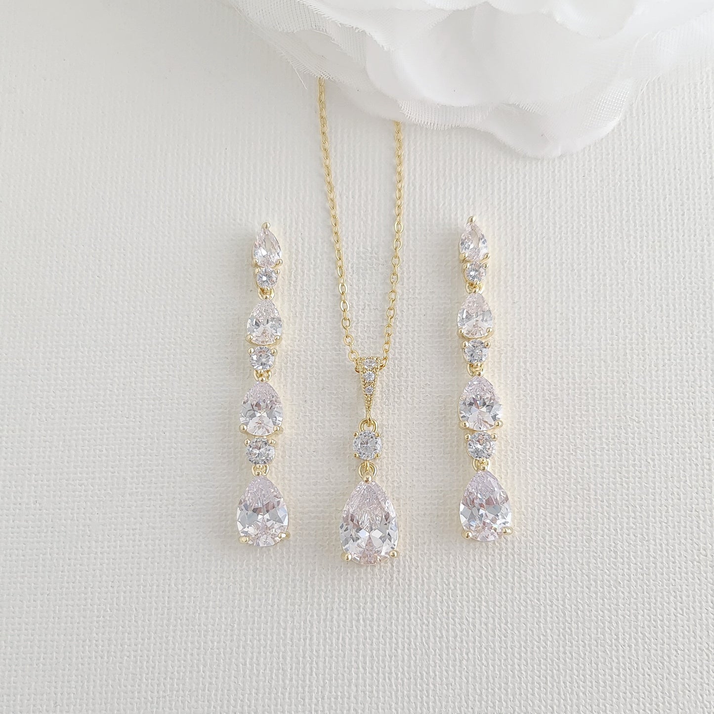 Slim Teardrop Jewelry Set for Brides- Hazel