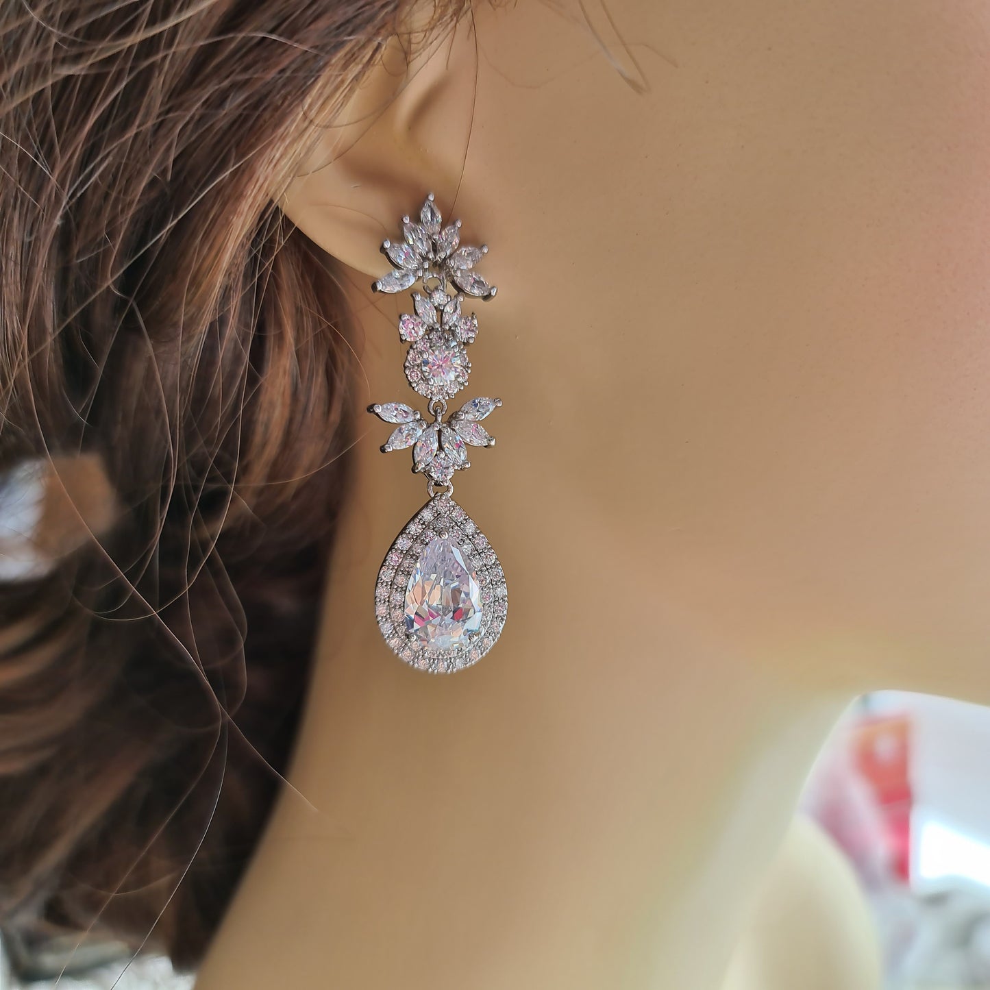Cubic Zirconia Drop Bridal Earrings- Alya