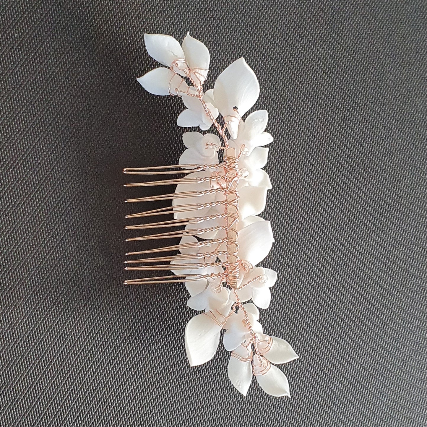 Floral Hair Comb For Brides in Rose Gold- Snow Drops