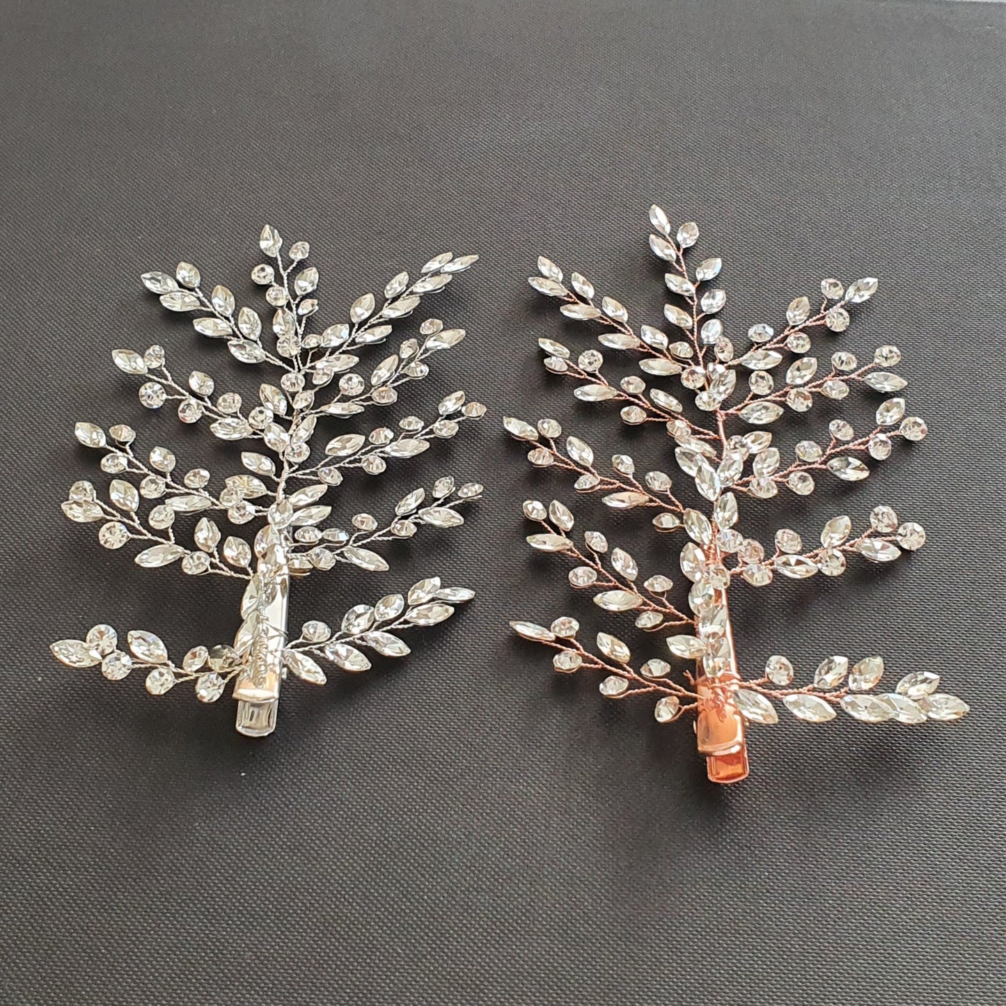 Bridal Hair Clip with Tiny Crystal Leaves-Fern