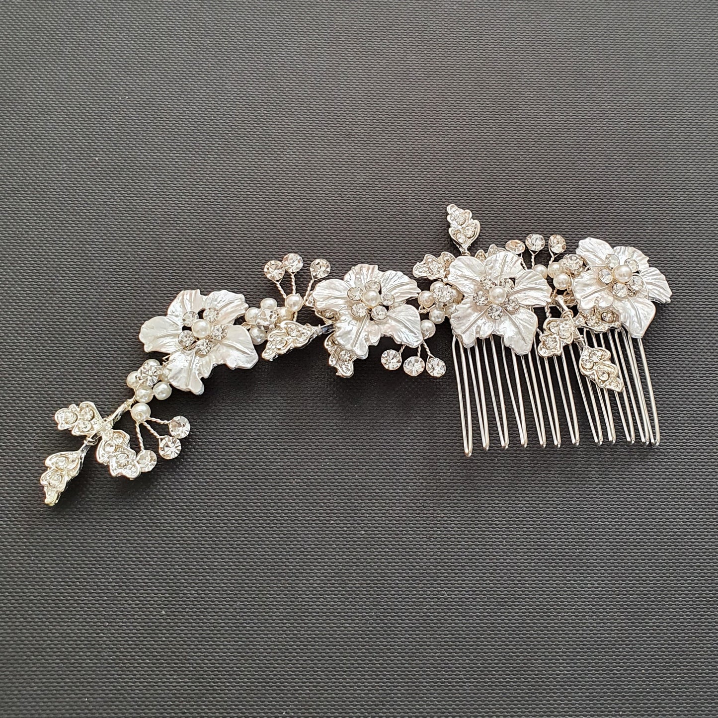 Silver flower Leaf Hair Comb for Weddings-Gardenia